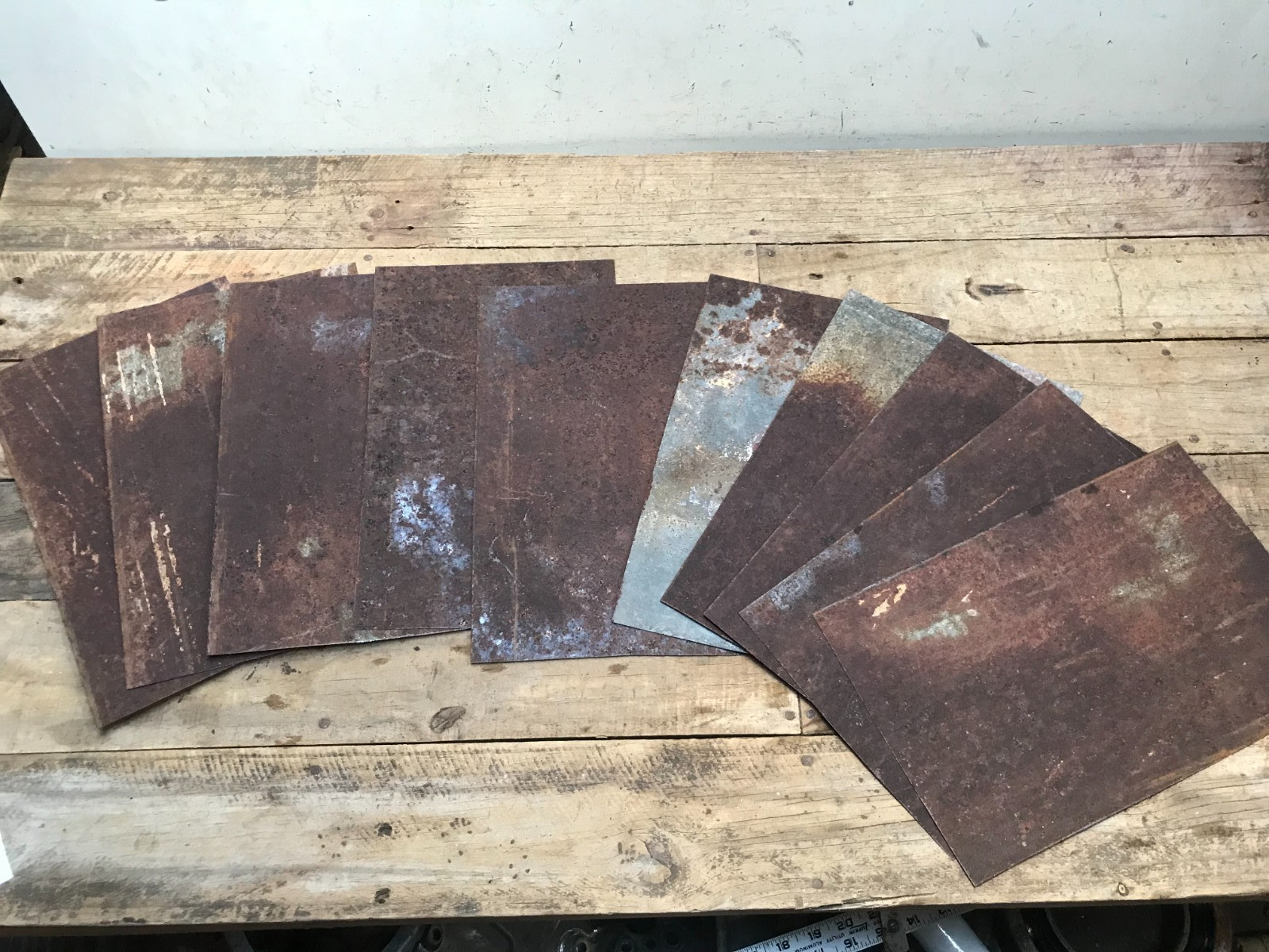 10 Rusty Galvanized Patina Sheet Metal 12″ x 7 1/2 – 8″ Wall Tile Art Garden (E)