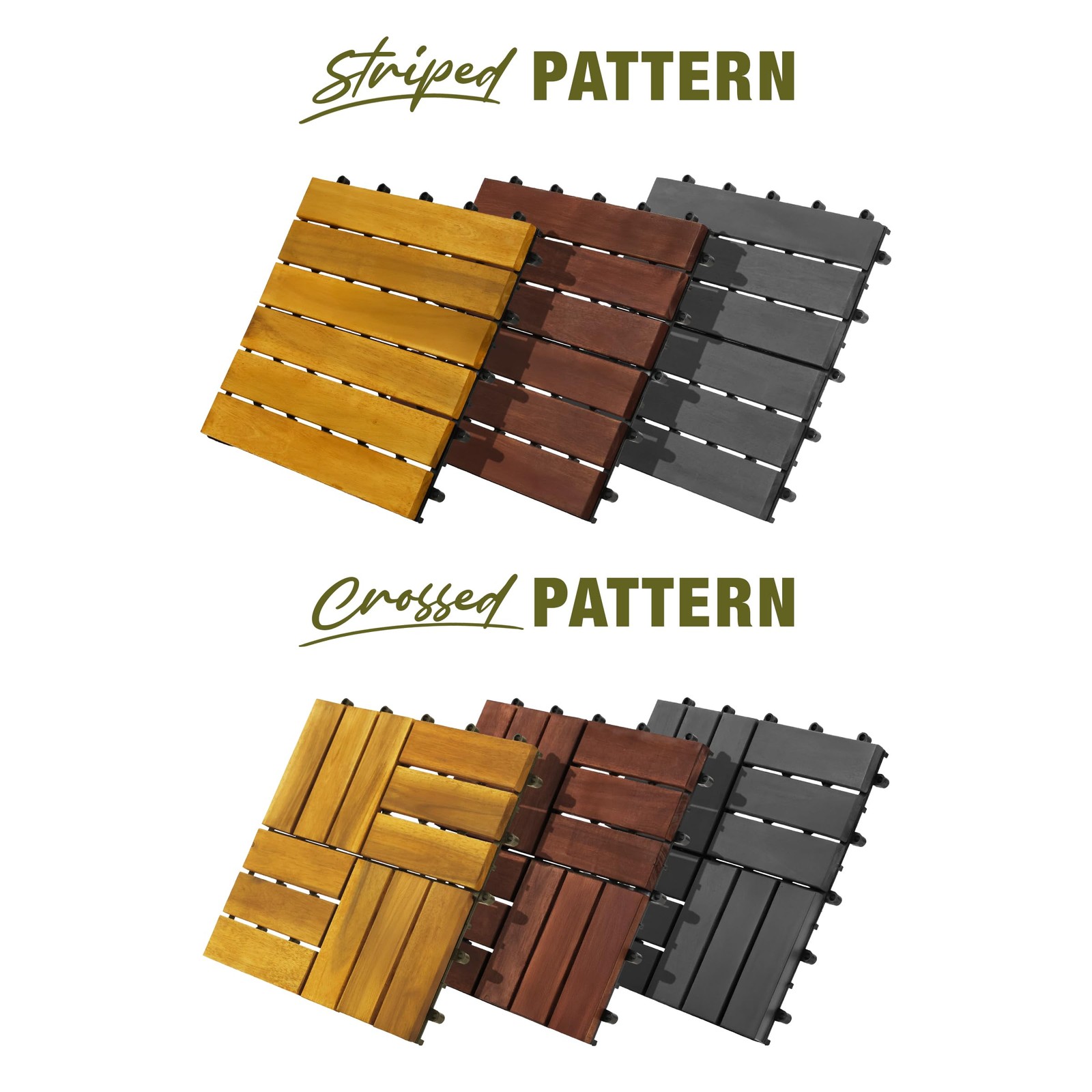 Premium Acacia Wood Interlocking Deck Tiles, 12″x12″x0.9″ Outdoor Patio Floor…