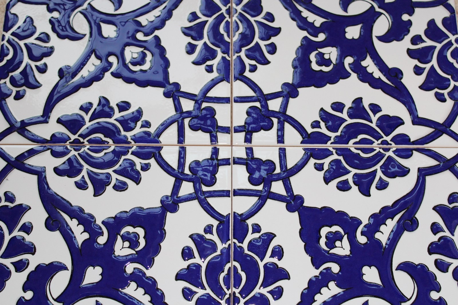 Cobalt Blue 16″x16″ Turkish Ottoman Iznik Floral Pattern Ceramic Tile Set