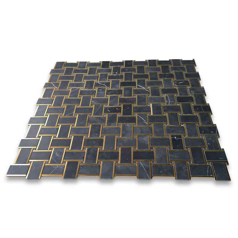 N668XH Nero Marquina Black Marble 2×3 Basketweave Mosaic Tile Honed