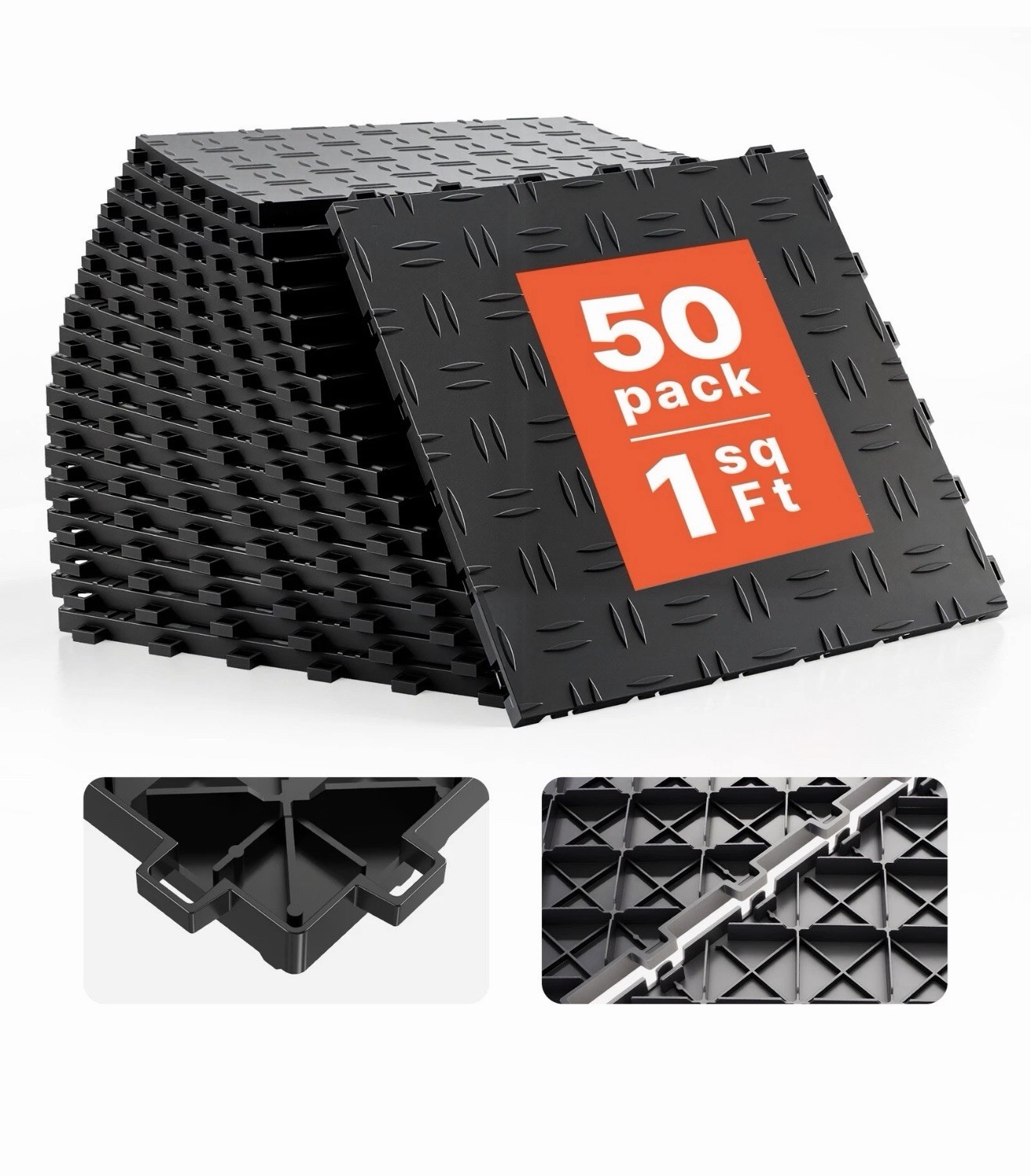 VEVOR Garage Tiles Interlocking 12×12 in 50 Pack Garage Flooring Tiles Black