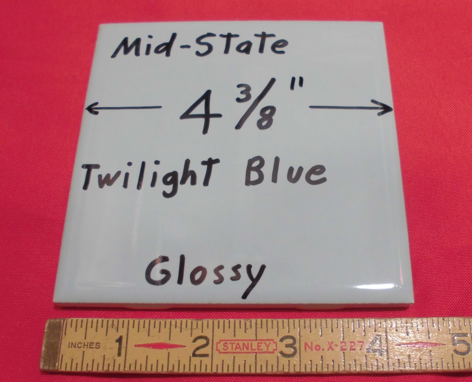 1 pc. Vintage *Twilight Blue* Glossy Ceramic Tile 4-3/8″ by Mid-State Co. NOS