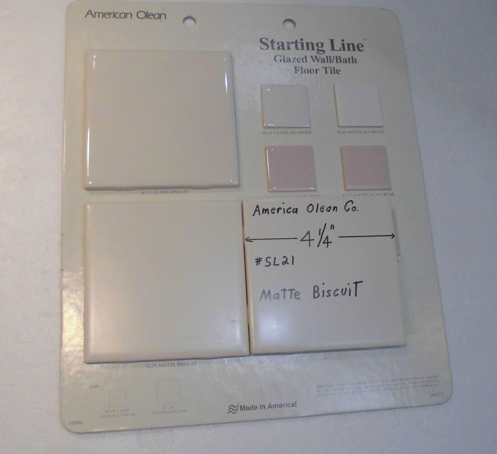 1 pc. Matte Biscuit #SL21: Ceramic Tile by American Olean 1990’s “Starting Line”
