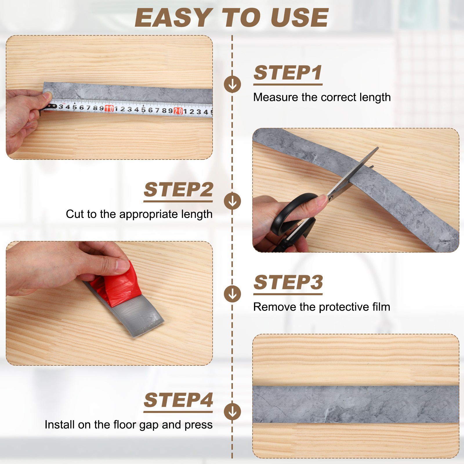 Floor Transition Strip 3.28 Ftx1.57″ Plastic Edging Trim Rosewood Vein Brown,