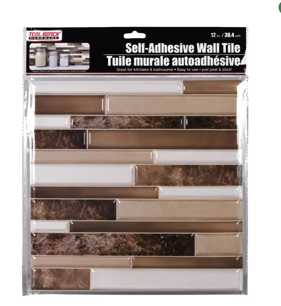 LOT of 5 Sheets Hardware Self Adhesive Tan, Brown and White Wall Tile, 12×12 in.
