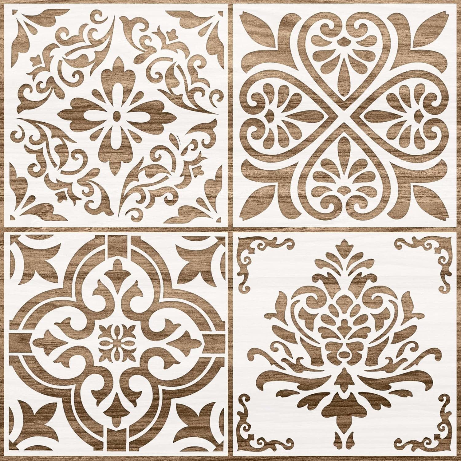 4 Pieces Reusable Tile Stencil Floor 12 X 12 Inches Wall Templates Tile Patte…