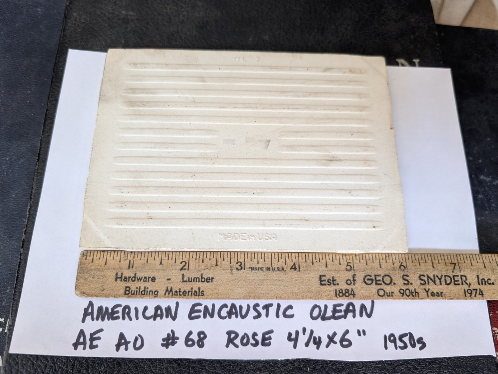 1 piece 4 1/4×6″ Ceramic Tile #68 Rose NOS American Encaustic Olean Tile 1950s