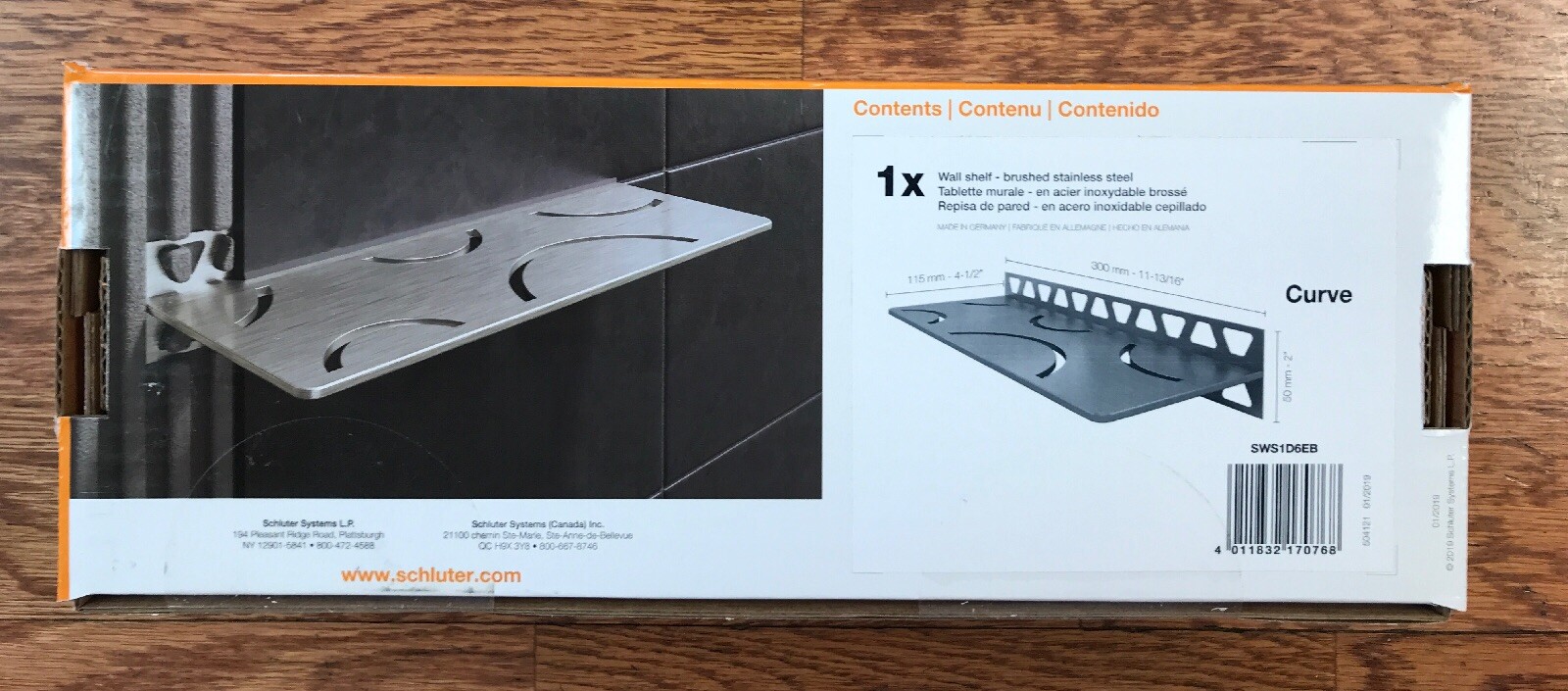 Schluter Shower Wall Shelf Curve Brushed Stainless Steel