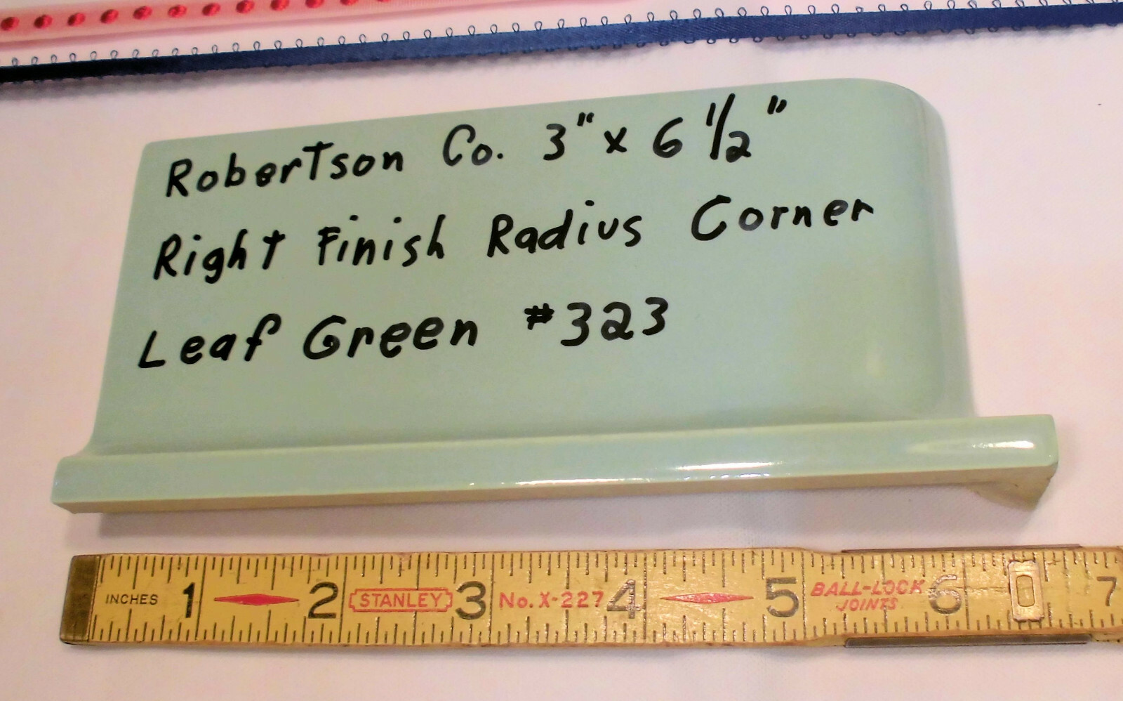1 pc. Leaf Green; stack-on-top base/cove Ceramic Tile; Robertson; 3″ X 6-1/2″ R