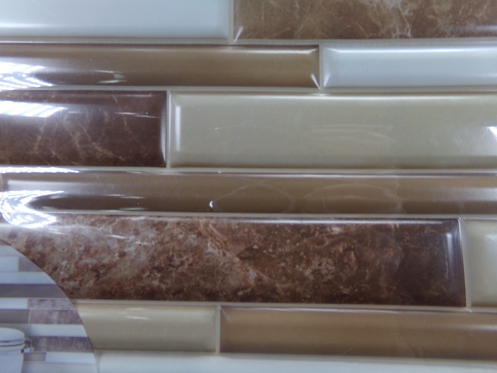 LOT 6 Sheets Hardware Self Adhesive Tan Brown & White Plastic Wall Tile 12 x 12″