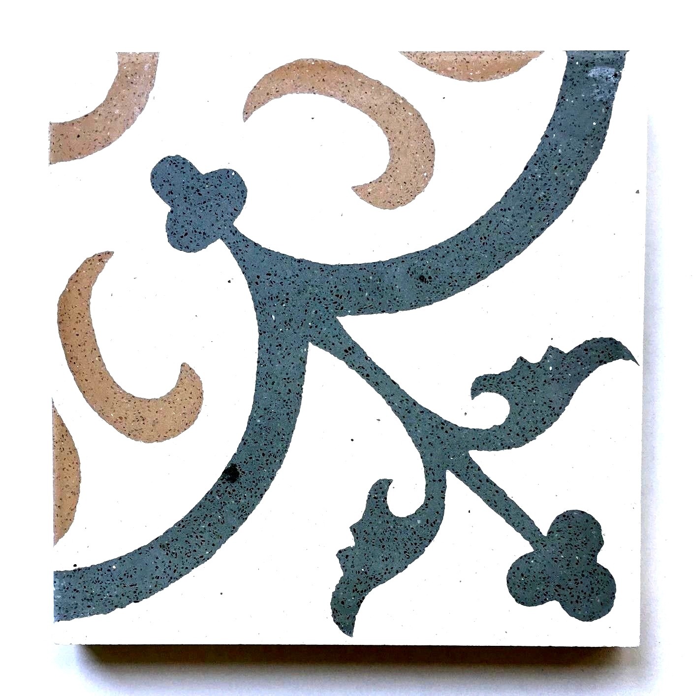 Flora Encaustic Green White Brown 8×8 Honed Finish Cement Tile Kitchen BOX OF 9