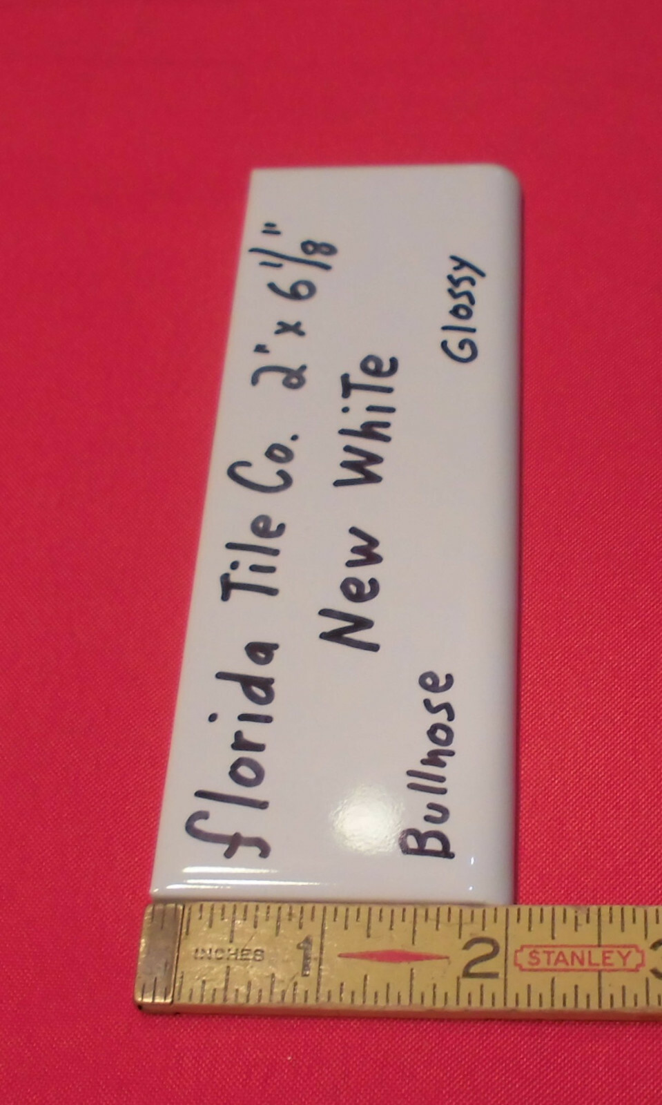1 pc. Florida Tile Co. *Gloss New White #100* Bullnose Ceramic Tile, flat type