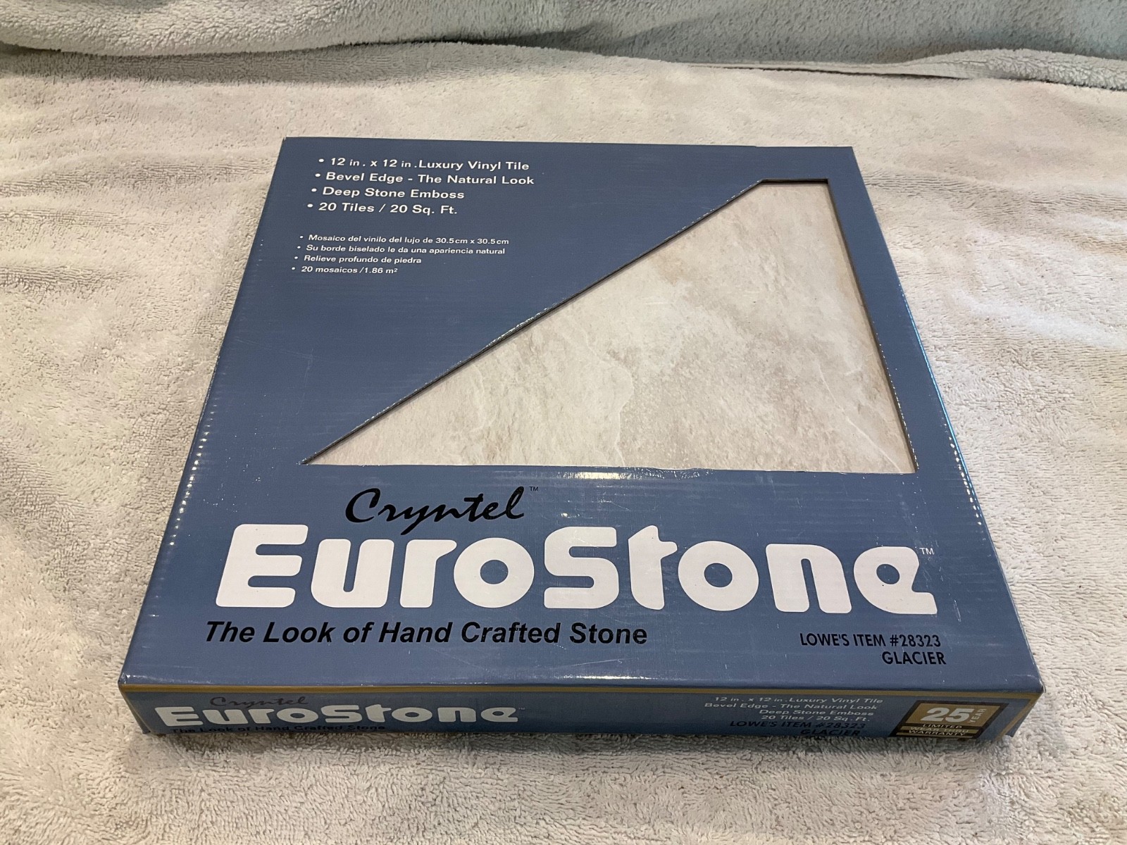 Cryntel EuroStone Luxury Vinyl Tile 12×12 Glacier Bevel Edge Box of 20 Sq Ft