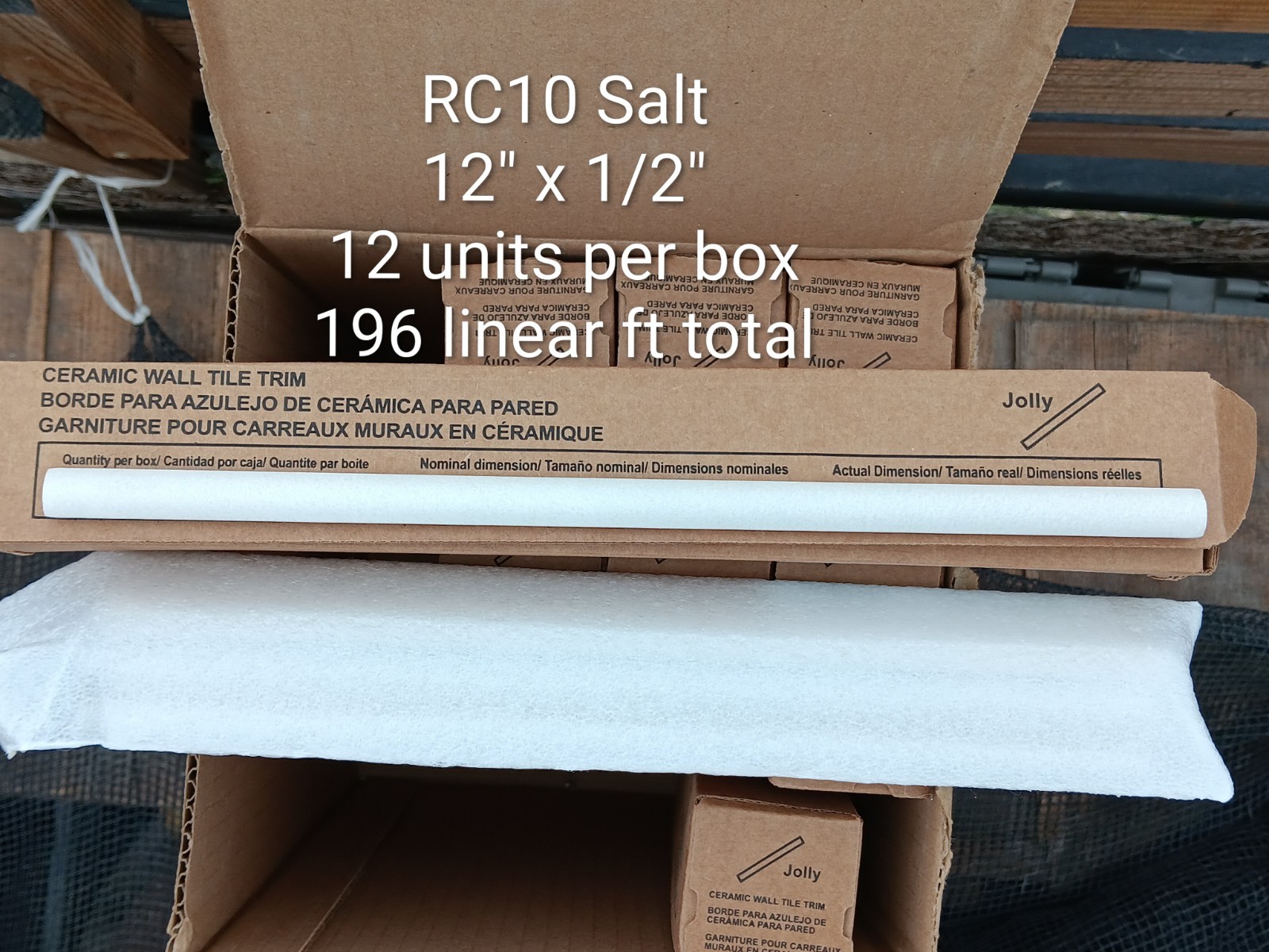 4 Boxes (48 Linear Ft) Matte Off White 12″ x ½” Ceramic Wall Tile Pencil Trim.
