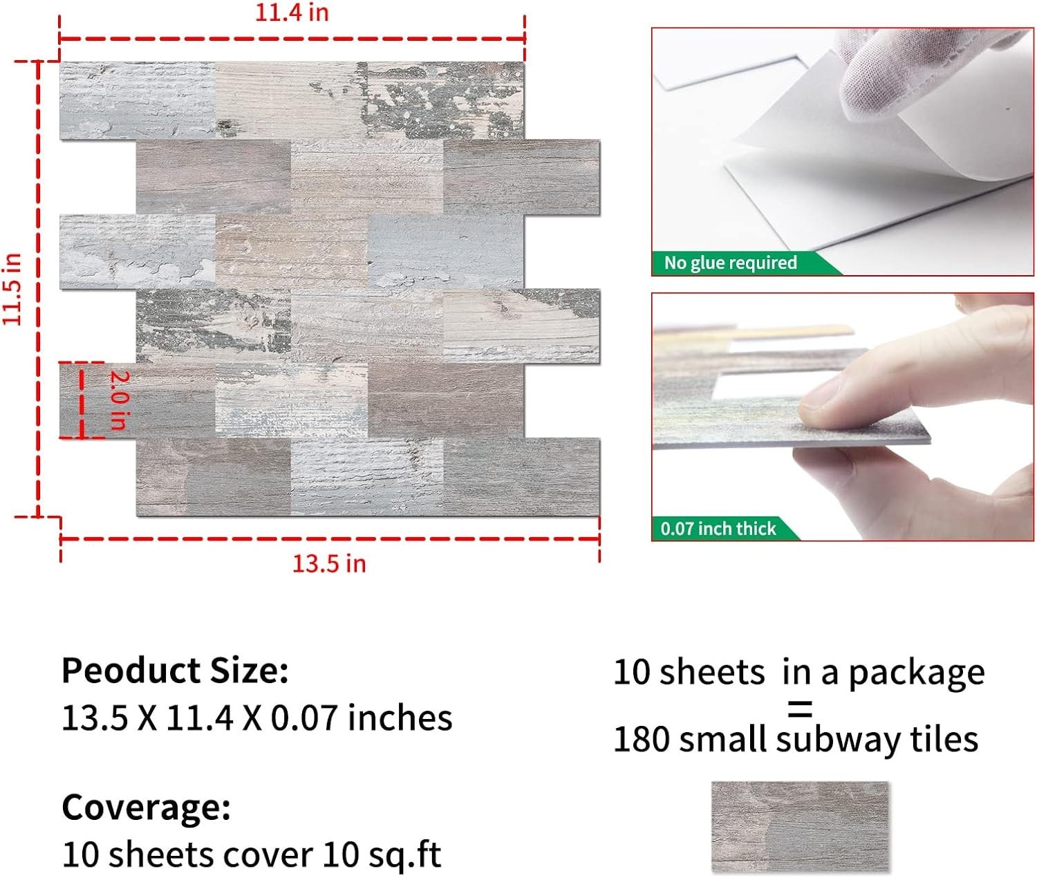 Peel and Stick Rustic Backsplash Wall Tile Self Adhesive for Kitchen Farmhous…
