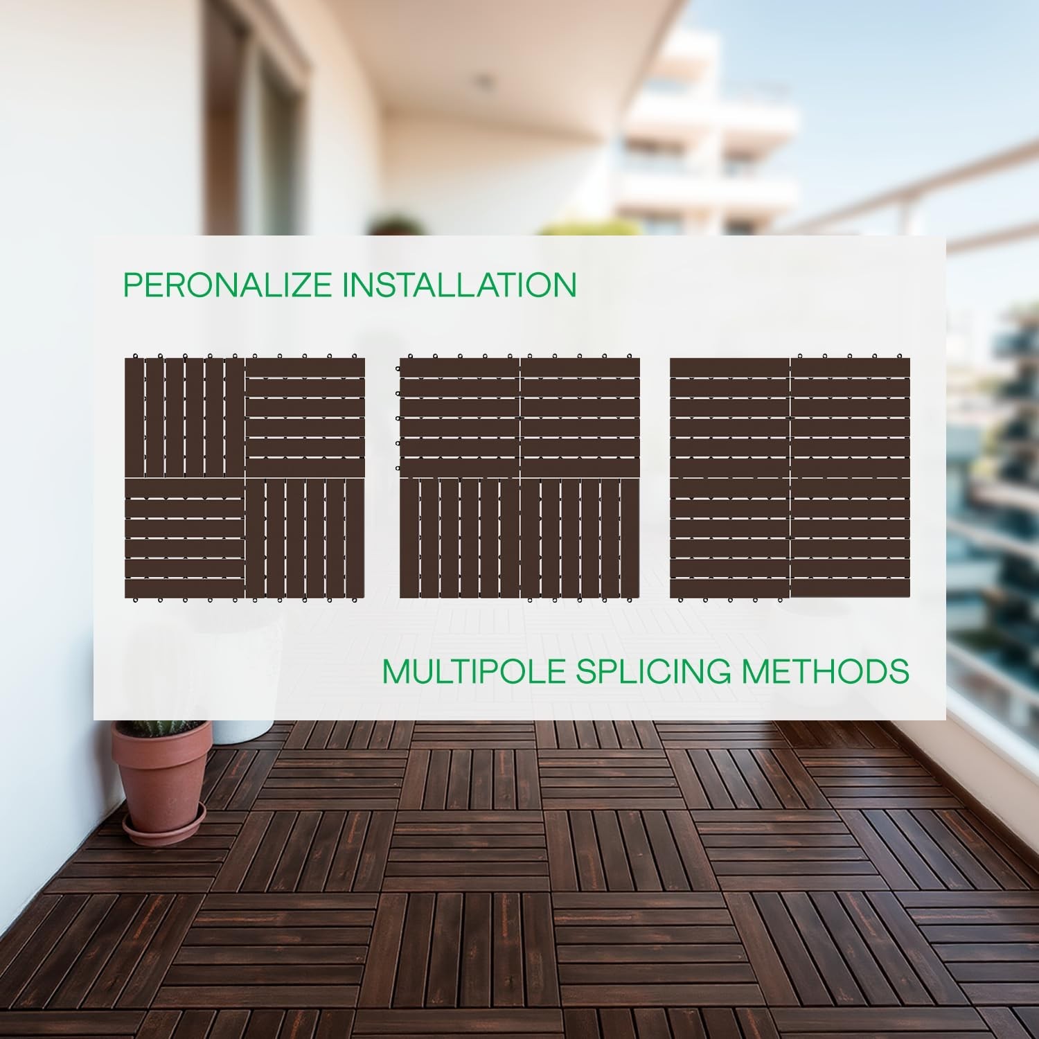 10 PCS Interlocking Deck Tiles – Waterproof Acacia Wood for Indoor & Outdoor Use