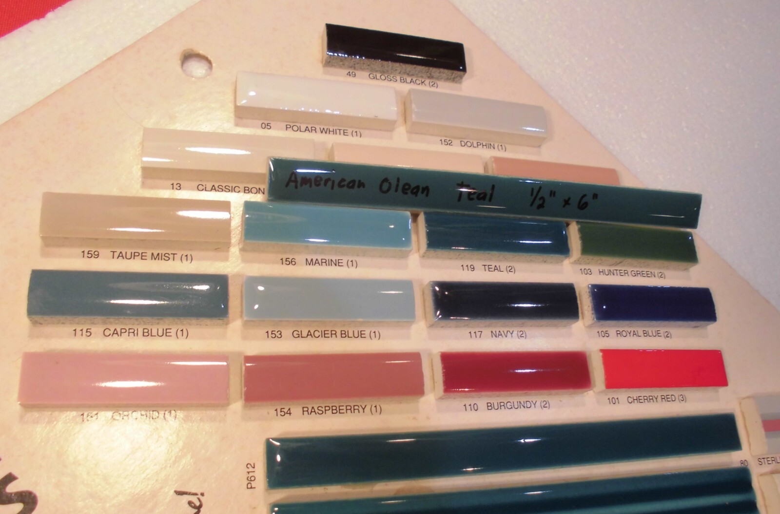 1 pc. Glossy Teal Ceramic Tile: Pencil – Liner – Sizzle: 1/2″ X 6″ by A.O. Green