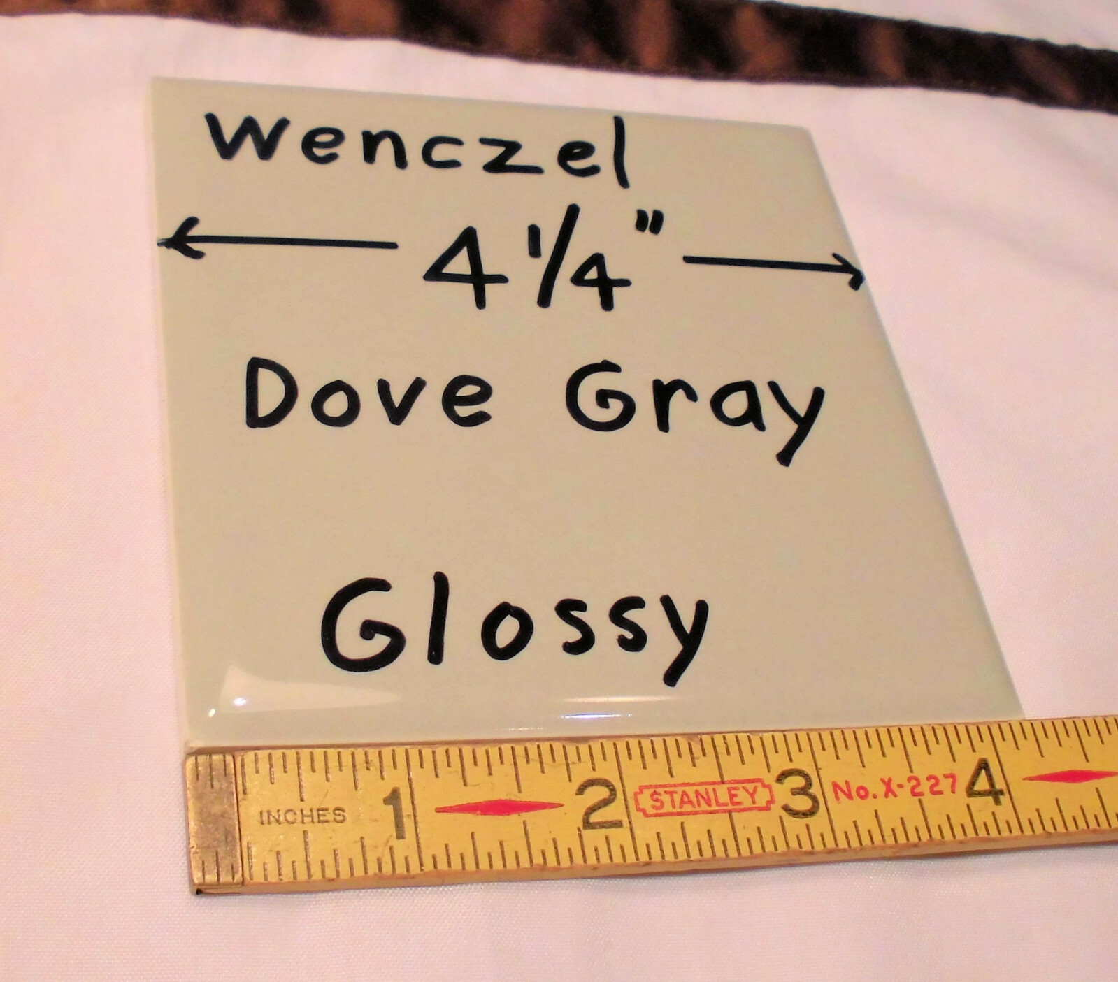 1 pc. *Dove Gray* Glossy Ceramic Tile by Wenczel Co.…NOS…4-1/4″ plus spacing