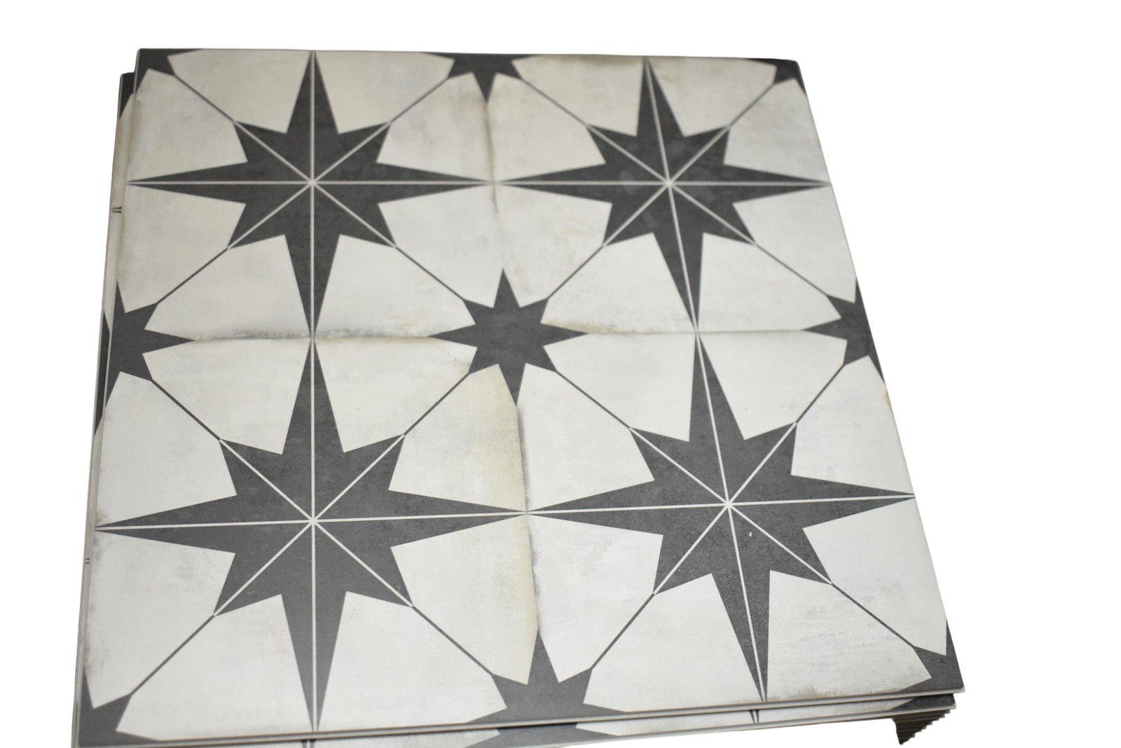 Geometric Star Pattern Floor Wall Tiles Box PSFT-STR-16 Black White 9″ Square