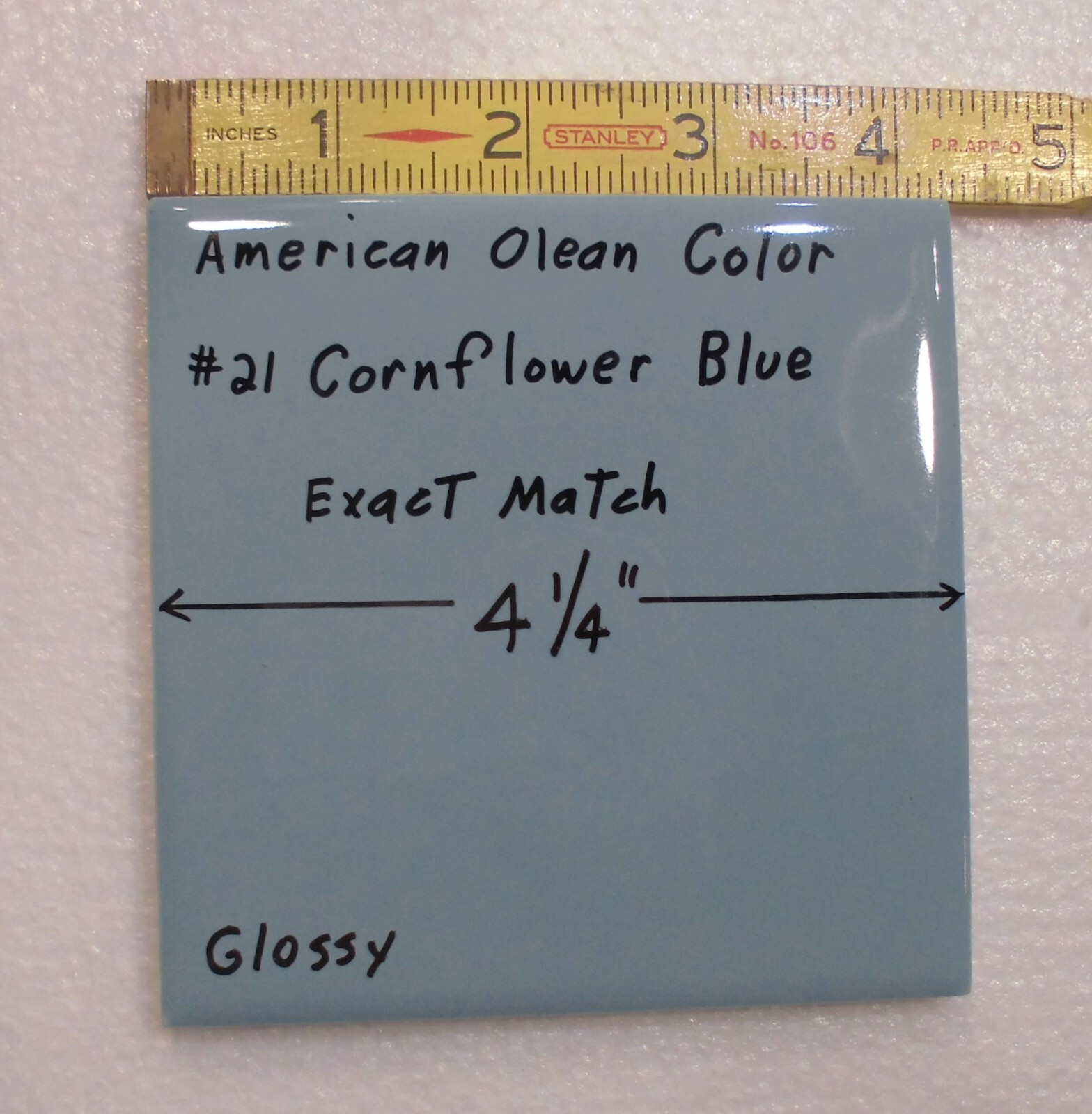 1 pc. Cornflower Blue Color 4-1/4″ Glossy Ceramic Tile: match American Olean #23