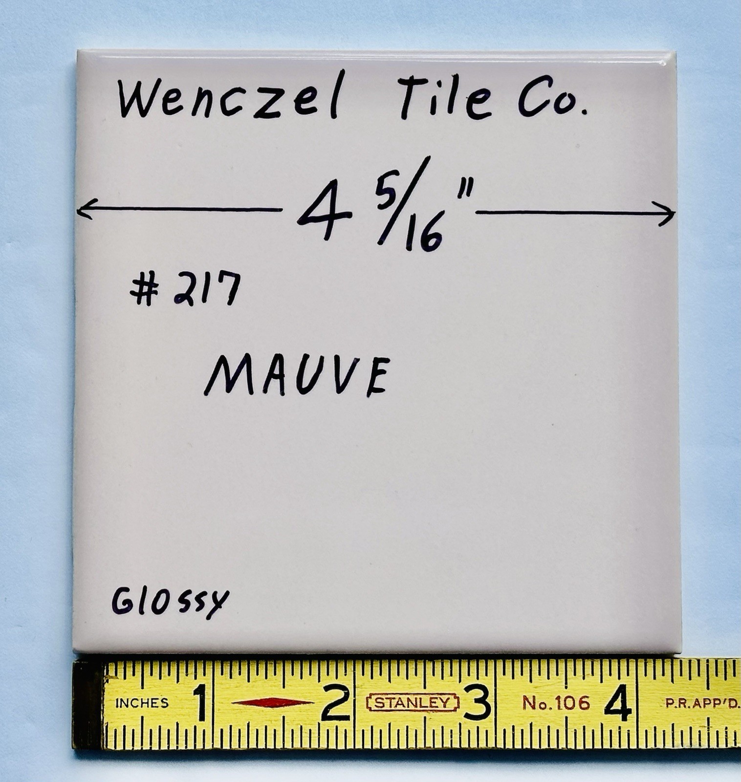 1 pc. Light-Pinkest-Tan: 4-5/16″ Glossy Ceramic Tile: Wenczel Co. New Old Stock