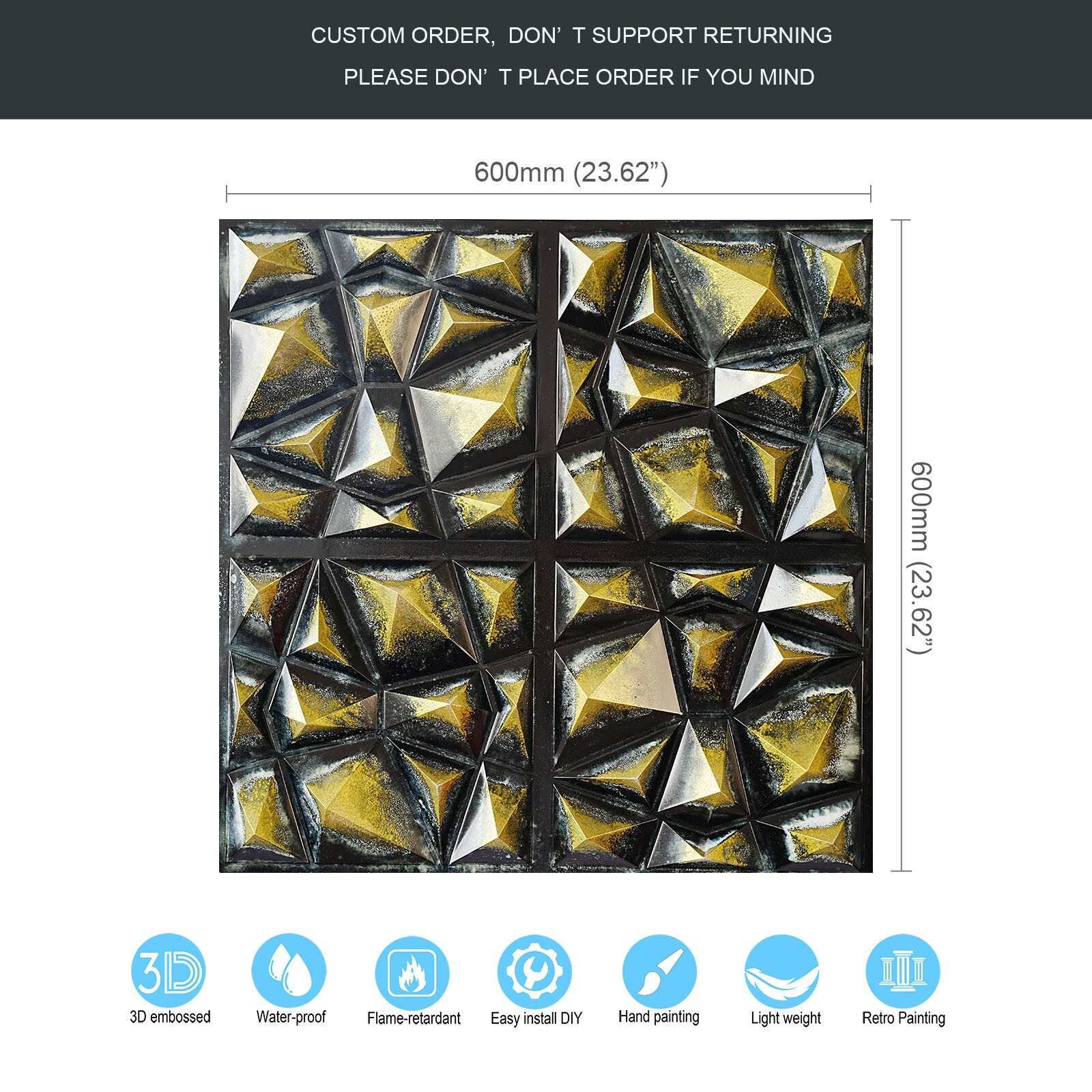 Ancient Suspended Ceiling Tiles Decorative Wall Panels PLM101 Black gold 10pcs