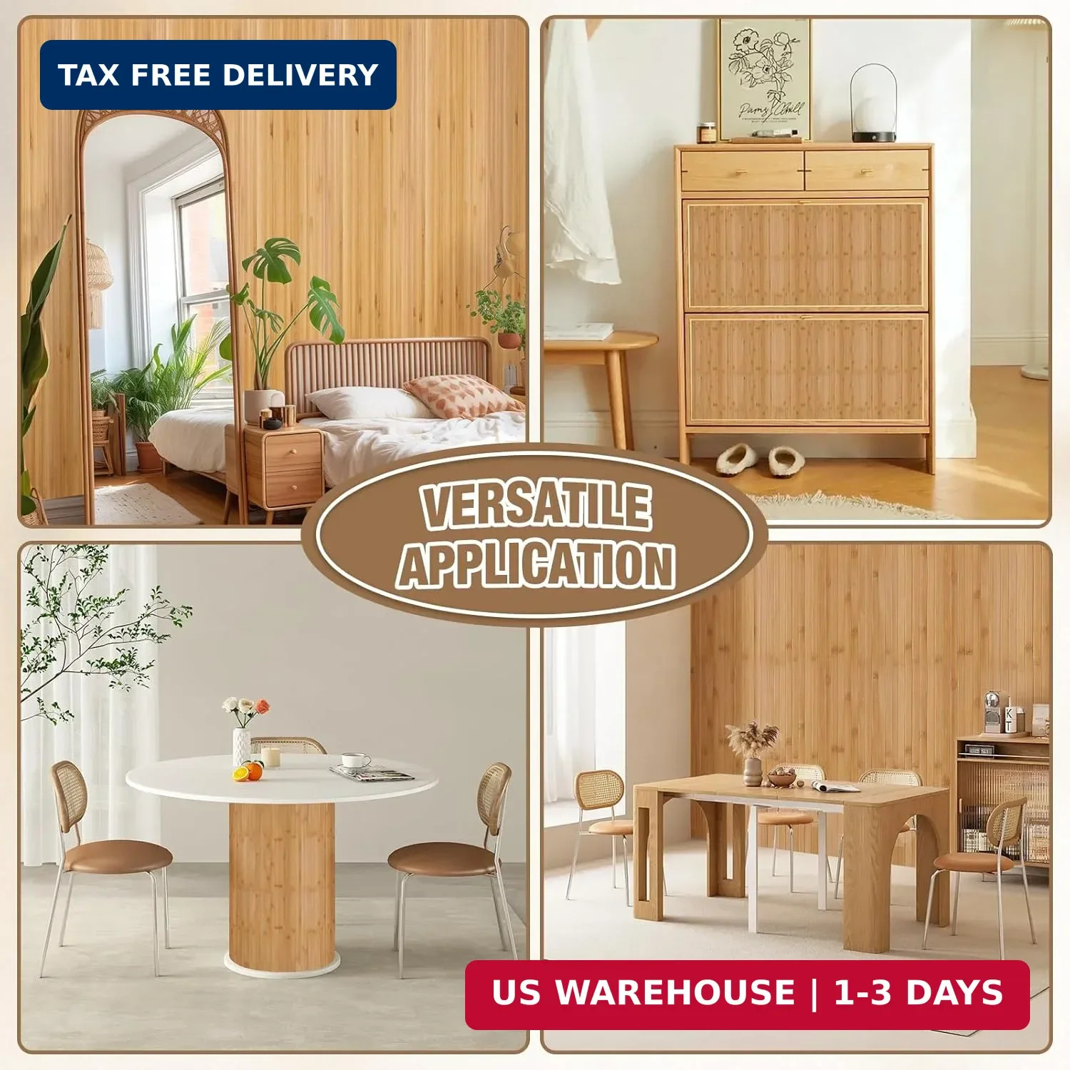 Natural Bamboo Wall Panel for Interior Wall Decor, Pole Wrap Wainscoting Interio