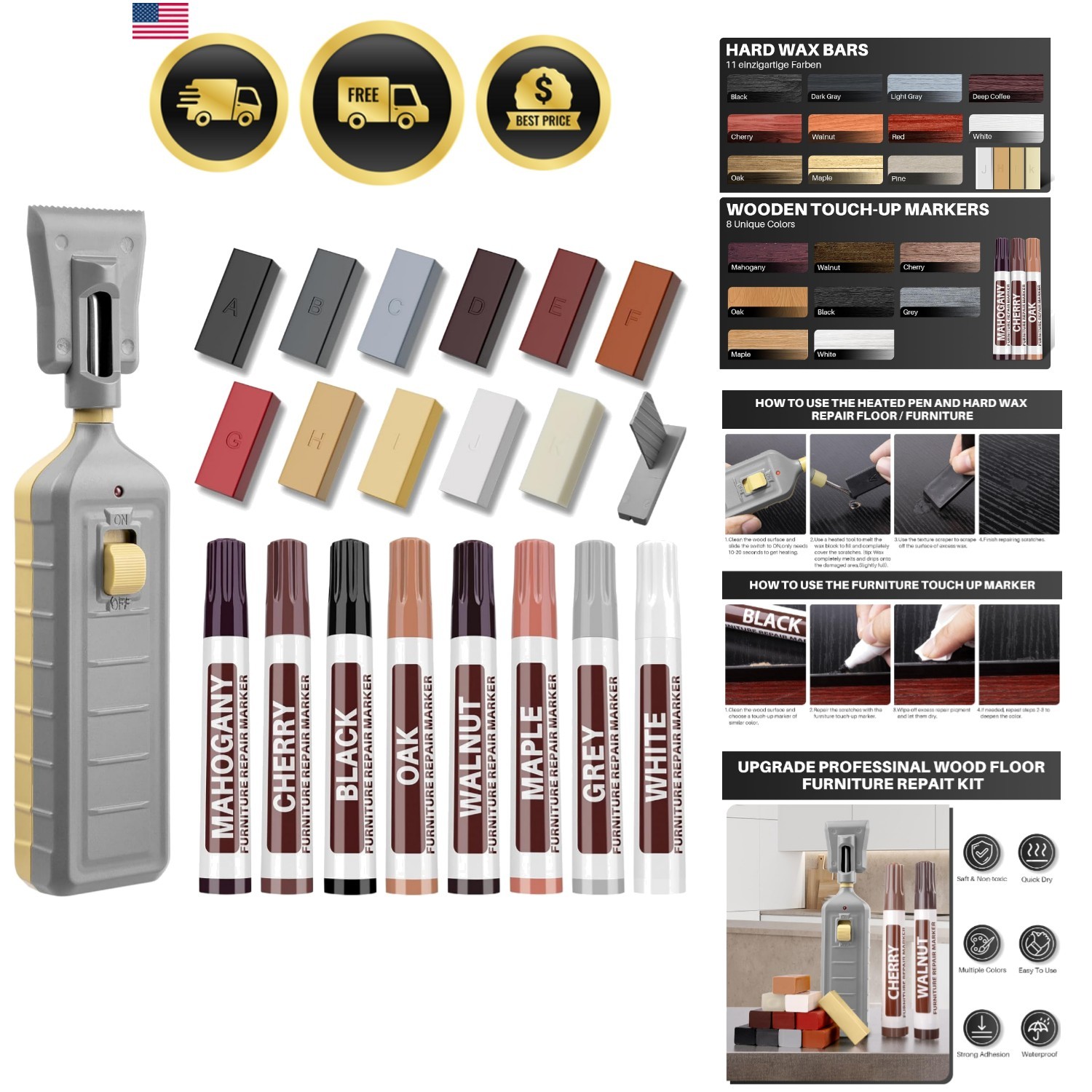 Vinyl Floor Repair Kit with Heat Pen – 11 Colors Laminate Wood Floor Repair K…