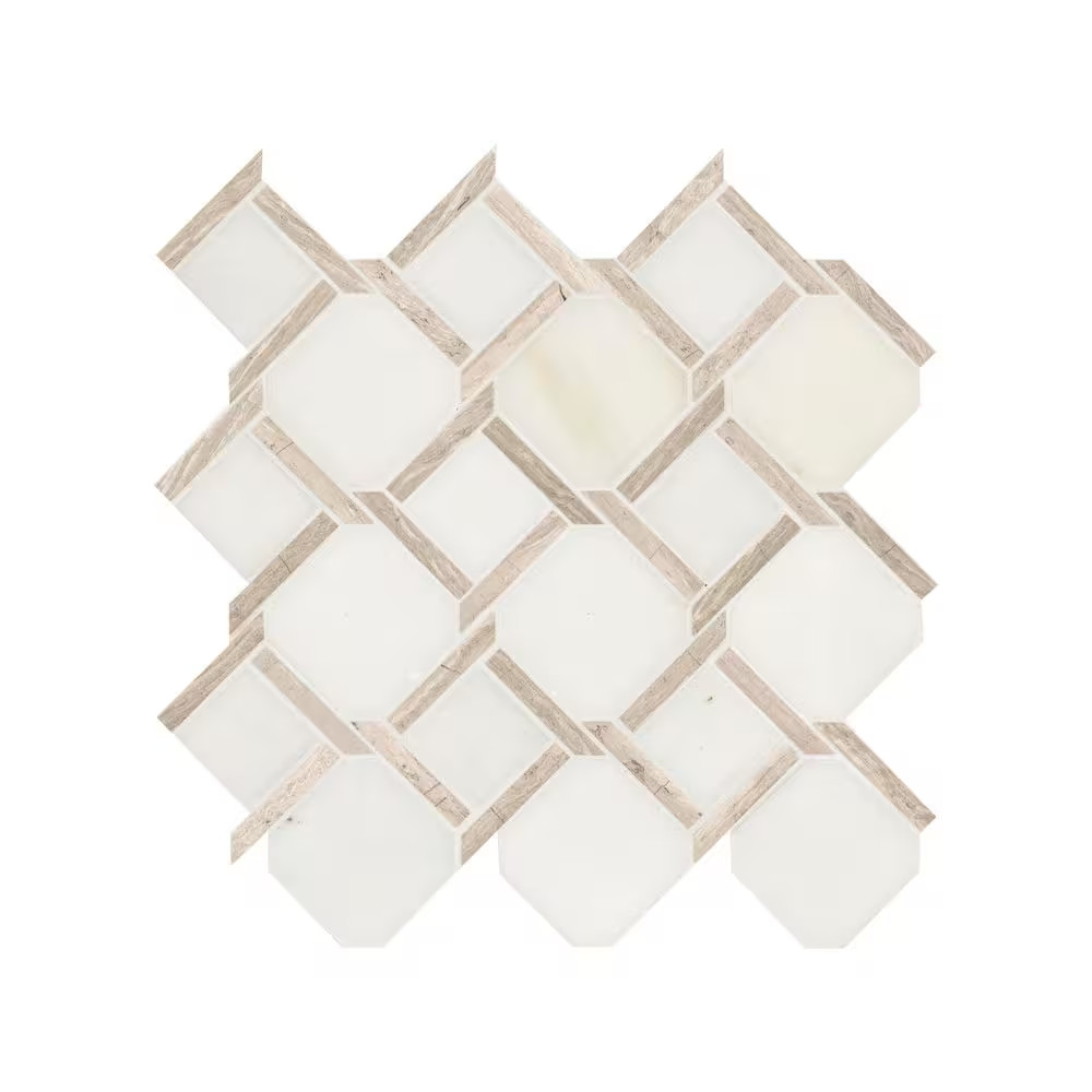 Marbella Lynx 12 In. X 12 In. Polished Marble Mesh-Mounted Mosaic Floor and Wall