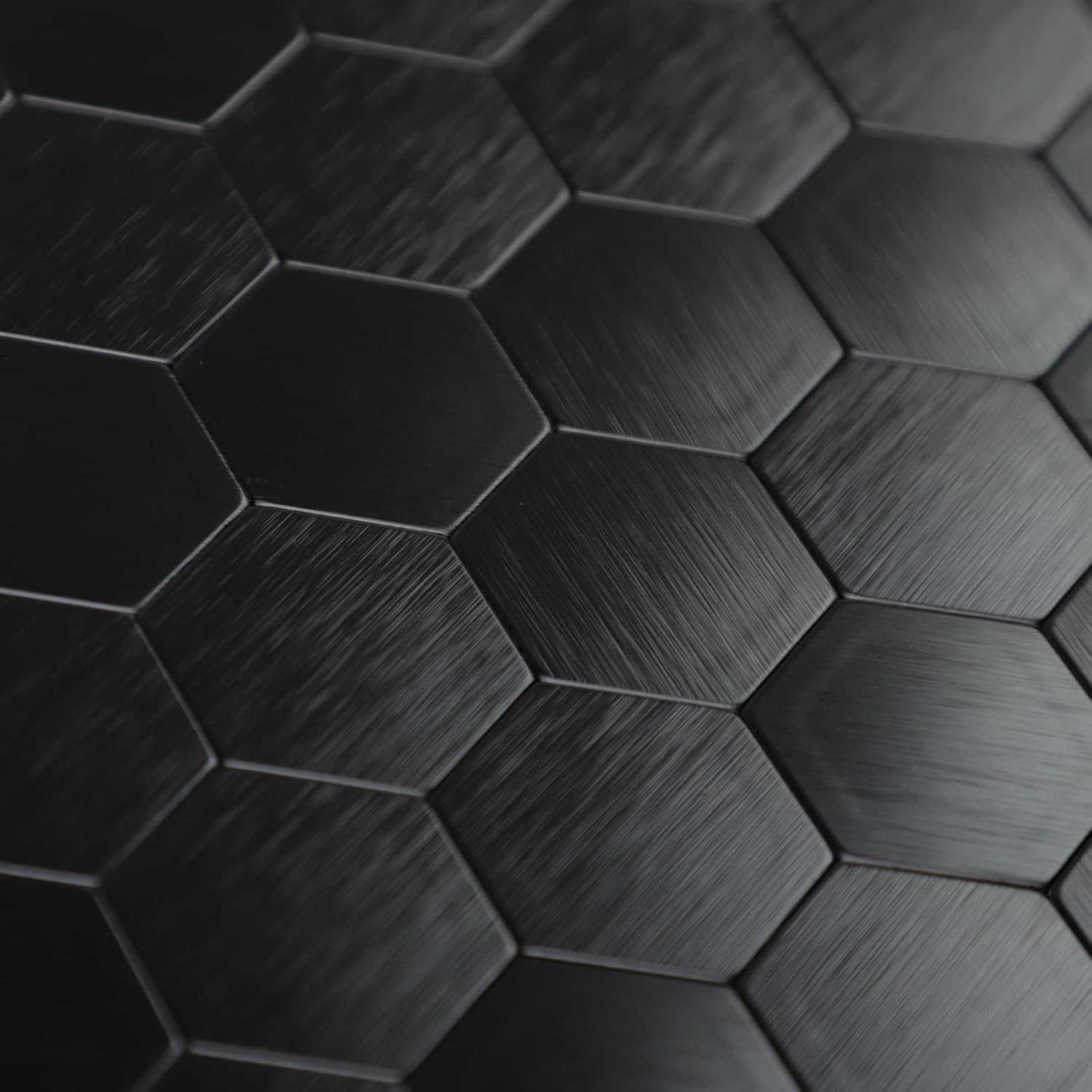 Peel and Stick Hexagon Tile, Black Brushed Aluminum Texture Panel Self-Adhesive