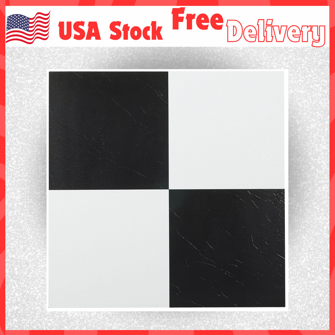 Solid Black and White Nexus 12″ Floor Vinyl Tile, Peel And Stick Pack of 20Tiles