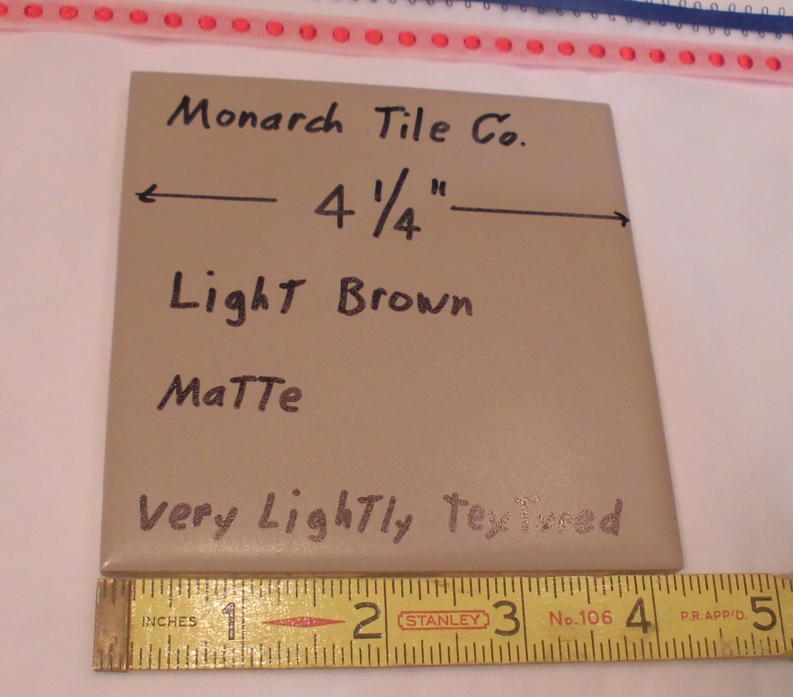 1 pc. Matte Ceramic Tile *Light Brown* 4-1/4″ by Monarch Tile Co. U.S.A. NEW