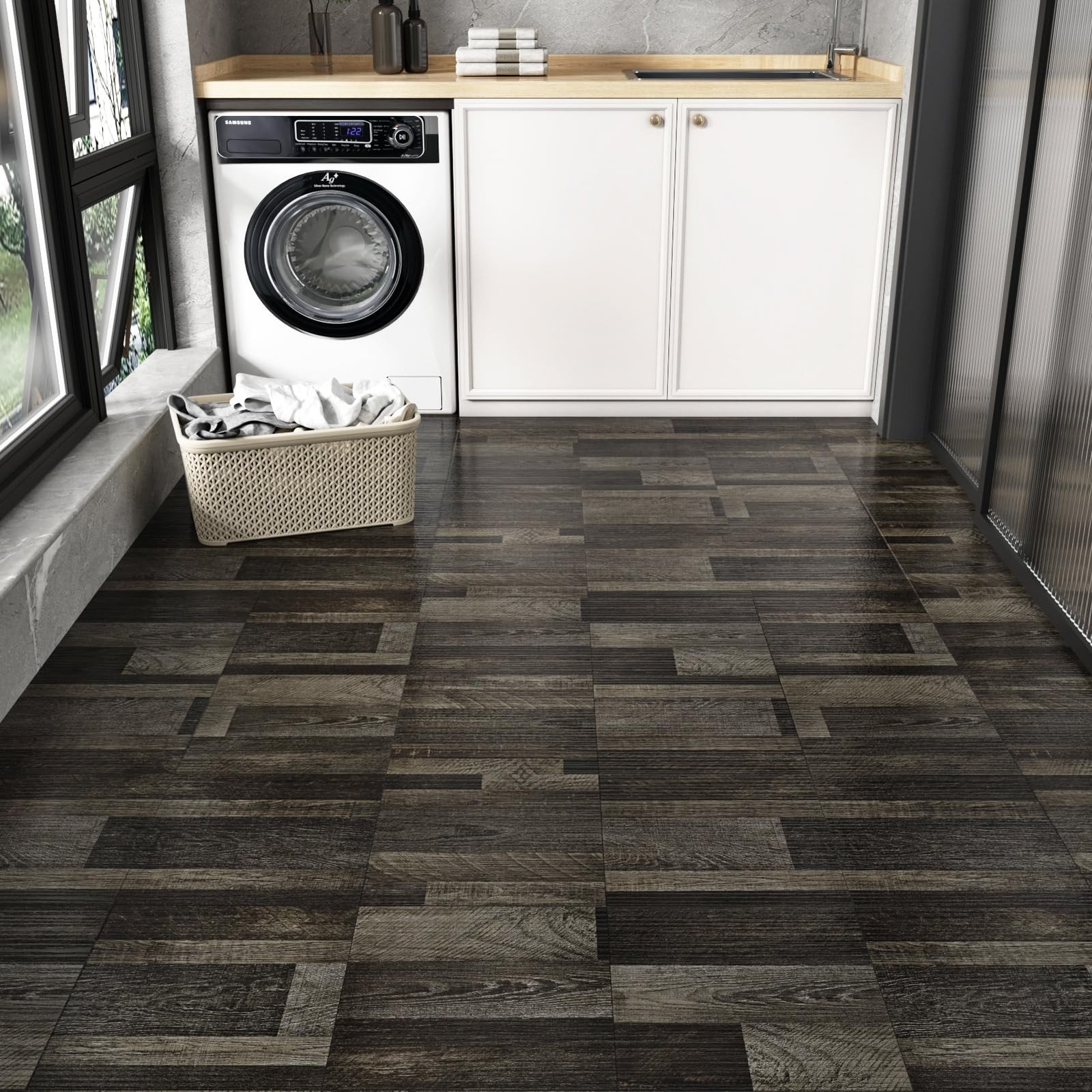 Wallercity Dark Brown Peel and Stick Floor Tile Vinyl Flooring Wood Grain New