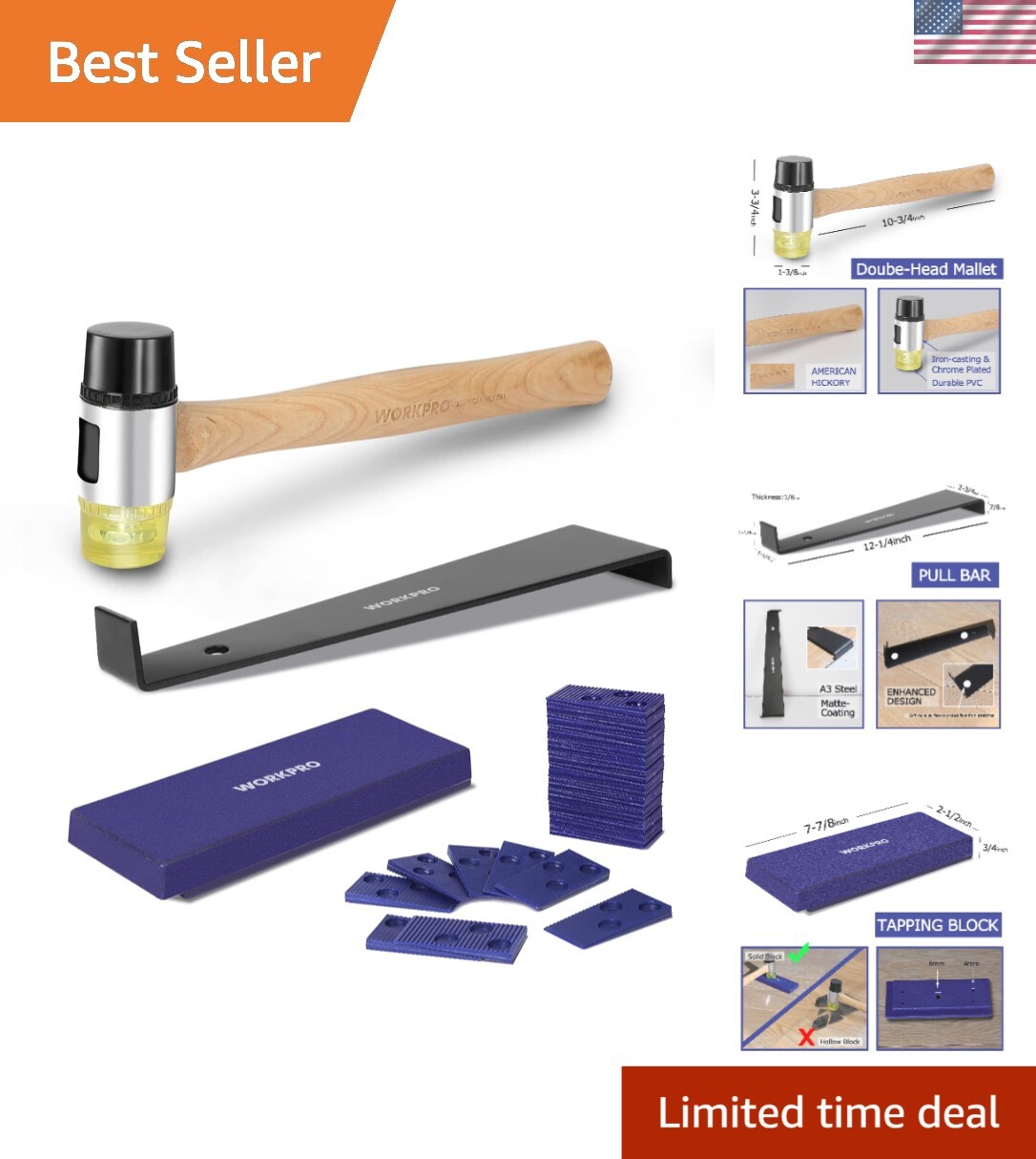 Professional-Grade Laminate Flooring Kit with Cast Iron Mallet and Tapping Block