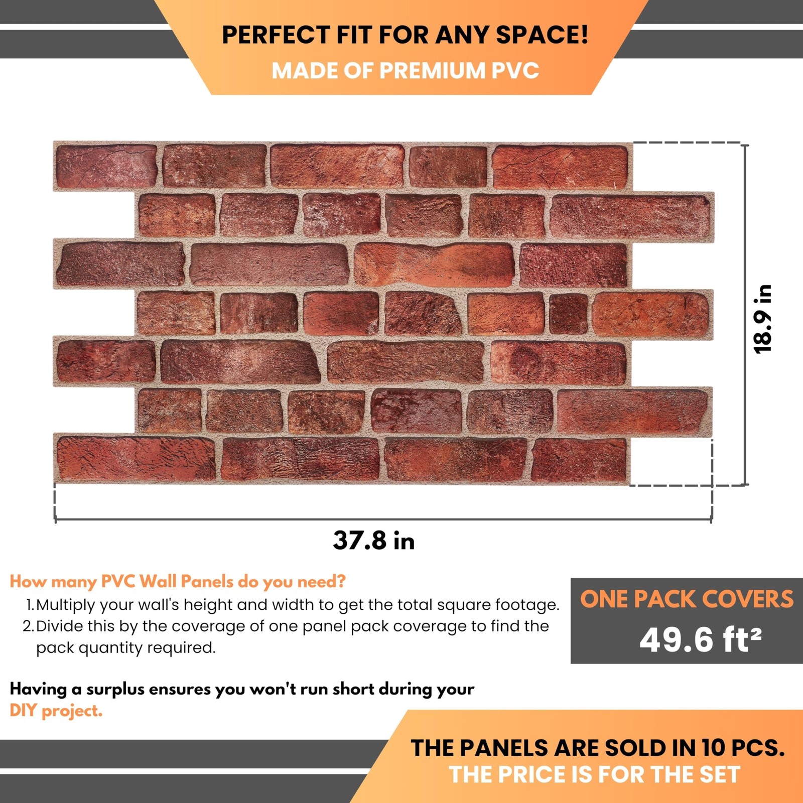 3D Faux Brick Wall Panels – 10 Sheets, 4.6 sqm – Decorative PVC Cladding