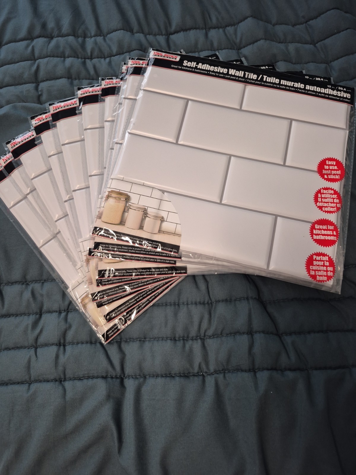 Tool Bench Hardware/Self Adhesive White Faux Subway Wall Tile/ 12in./LOT OF 10