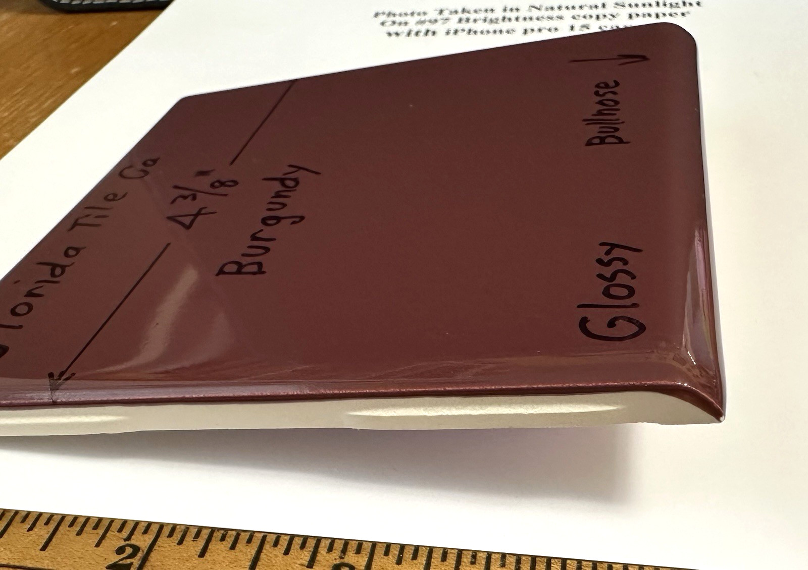 1 pc. Burgundy: 4-3/8″ Bullnose: Glossy Ceramic Tile by Florida Co. #1084 NEW