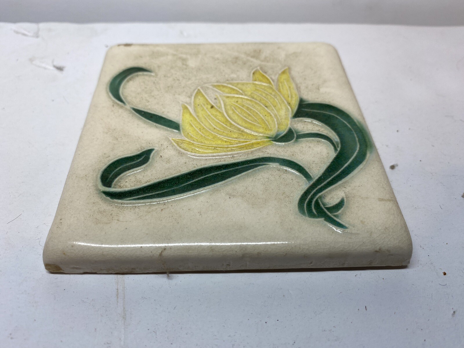 Vintage Ceramic Porcelain Kiln Fired Floral 4” Tile