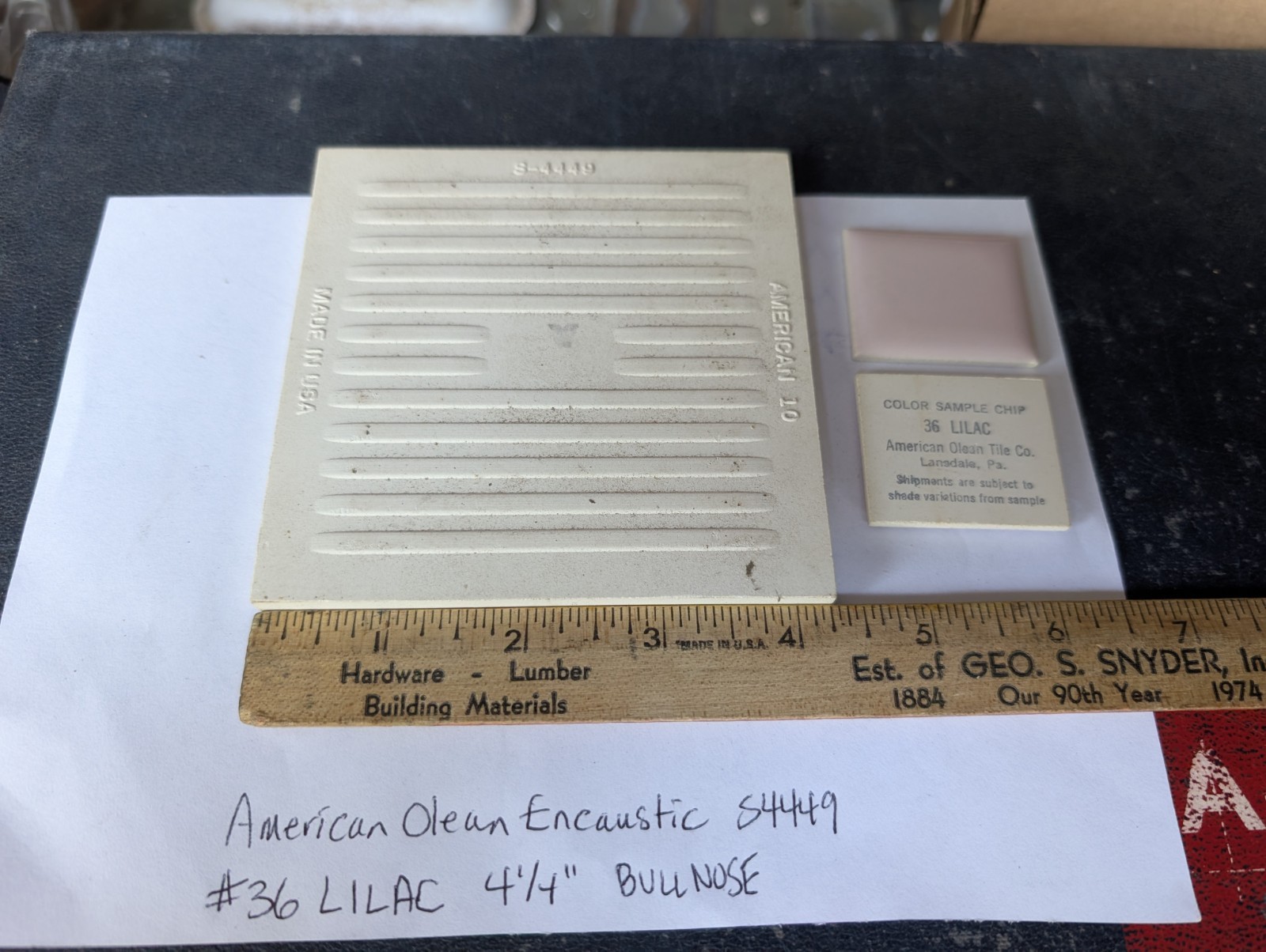 1 pc 4-1/4″ Ceramic Tile #36 Lilac American Encaustic Olean Thinset Bullnose USA