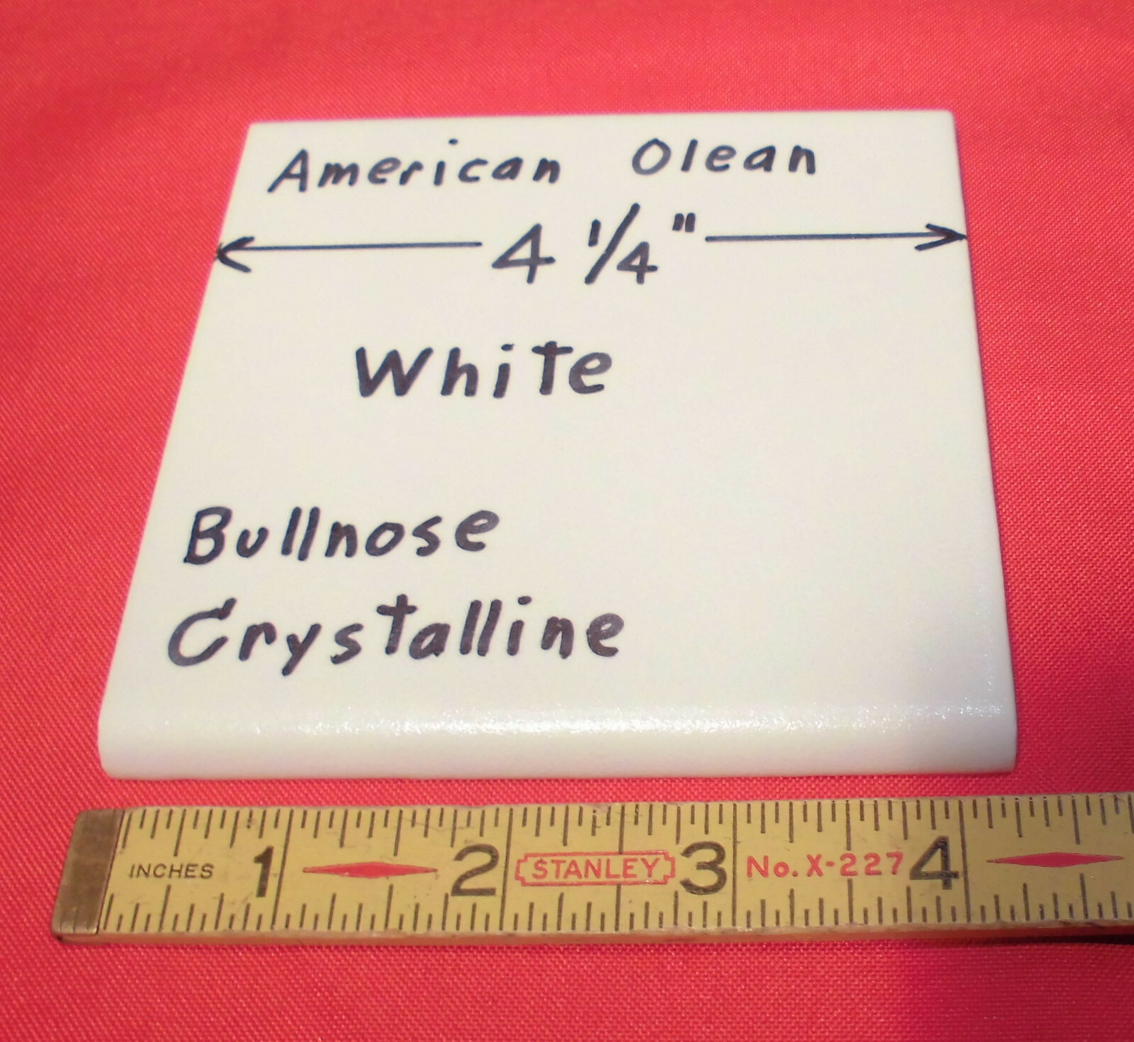 1 pc. White Crystalline Ceramic Tile by American Olean: 4-1/4″ Surface Bullnose