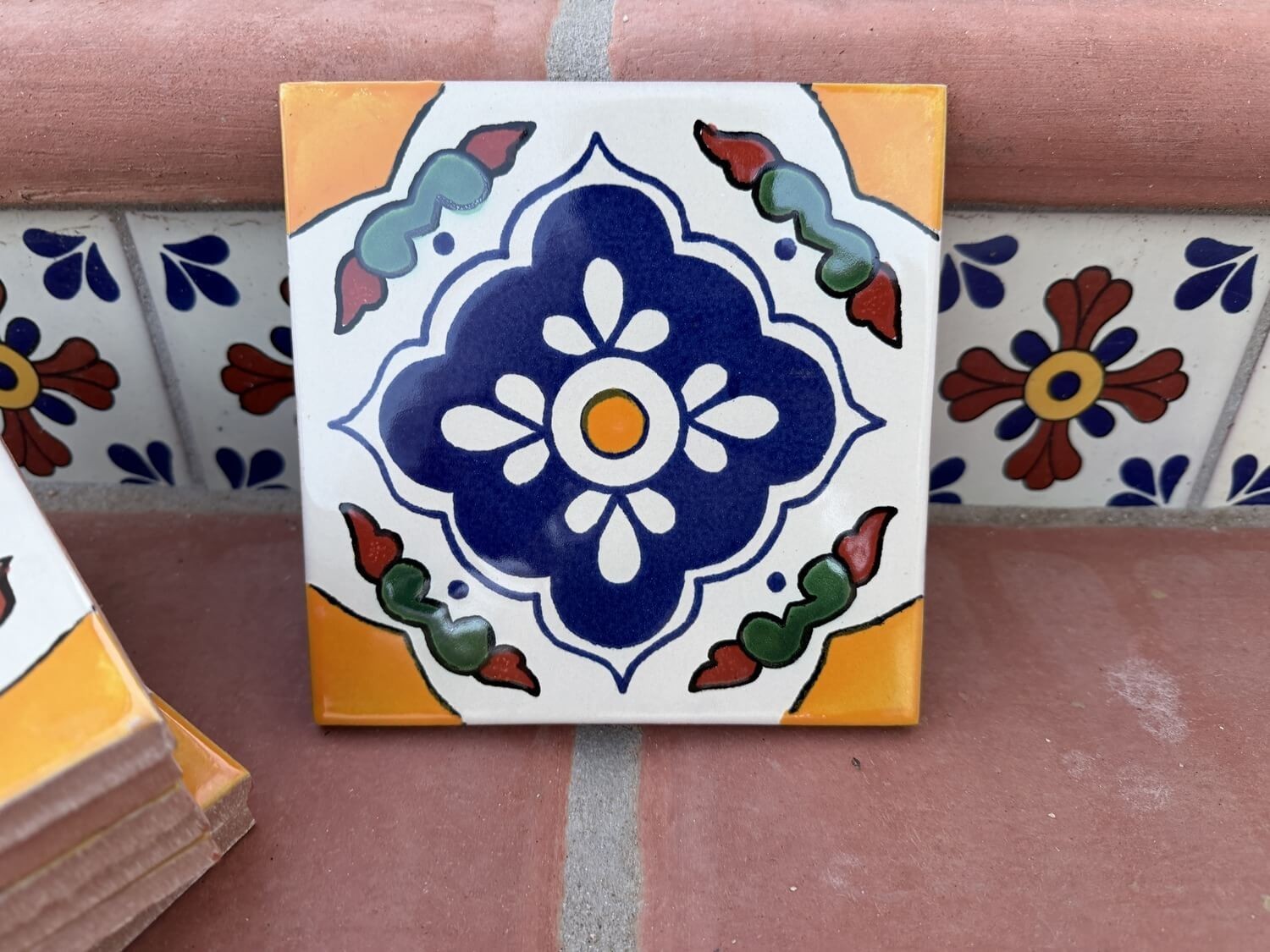 Floral Medallion Quatrefoil Talavera Tile 6” x 6” | Handmade Mexican Tile