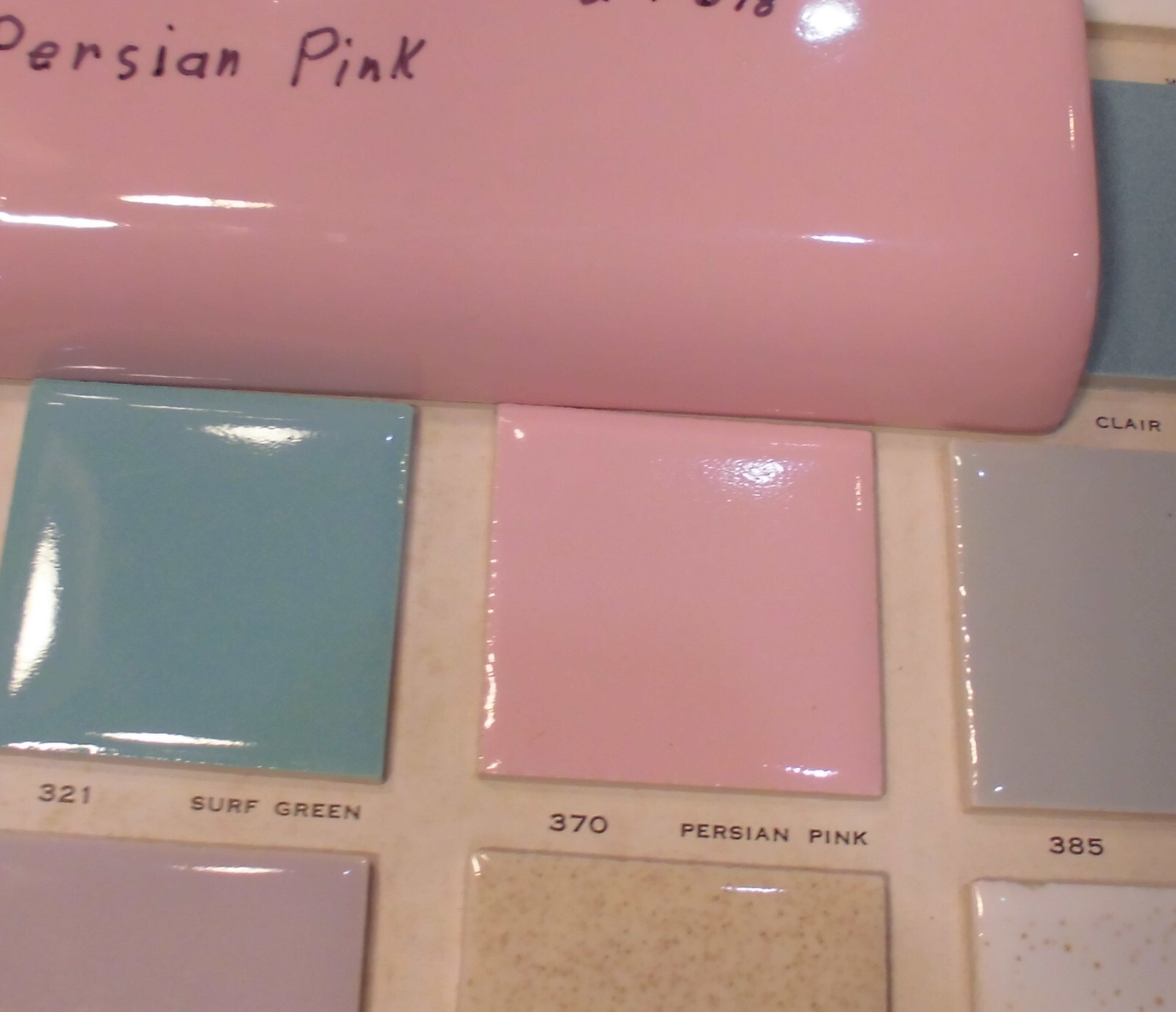 1pc. Persian Pink: Glossy Ceramic Radius Bullnose Tile 2″ X 6-1/8″ New Old Stock