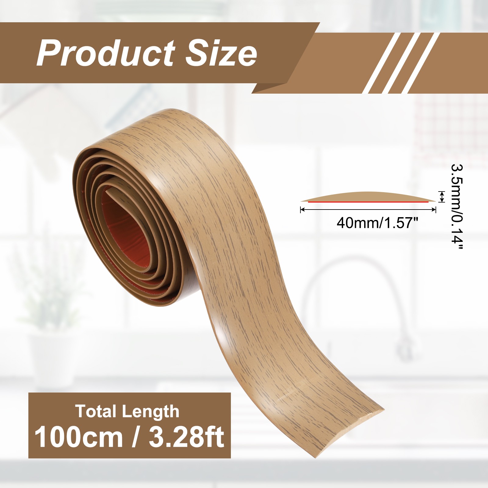 Floor Transition Strip 3.28 Ftx1.57″ Plastic Edging Trim Rosewood Vein Brown,