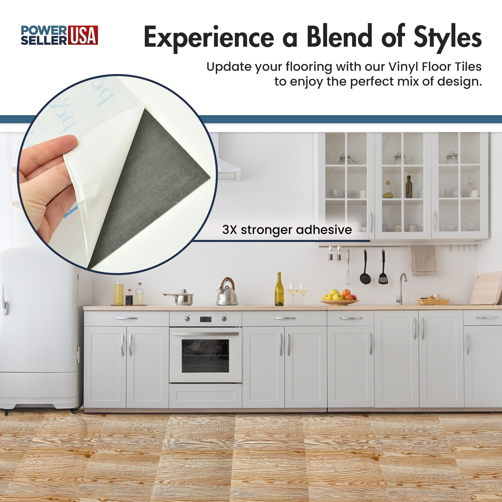 PowerSellerUSA Vinyl Self Adhesive Floor Tiles 20 PCS 12″ x 12″, Wood Grain