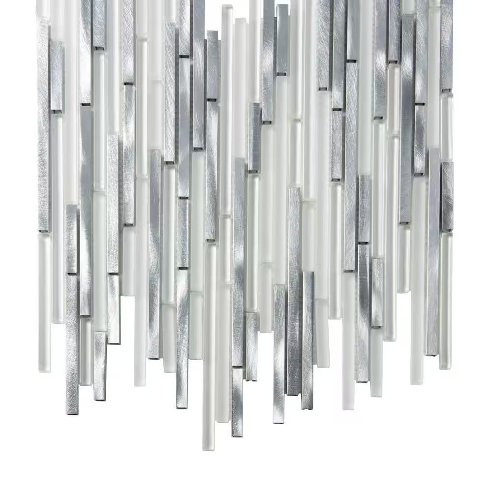 Waterfall Silver White Polished and Honed 11.8 In. X 11.8 In. Linear Glass and M