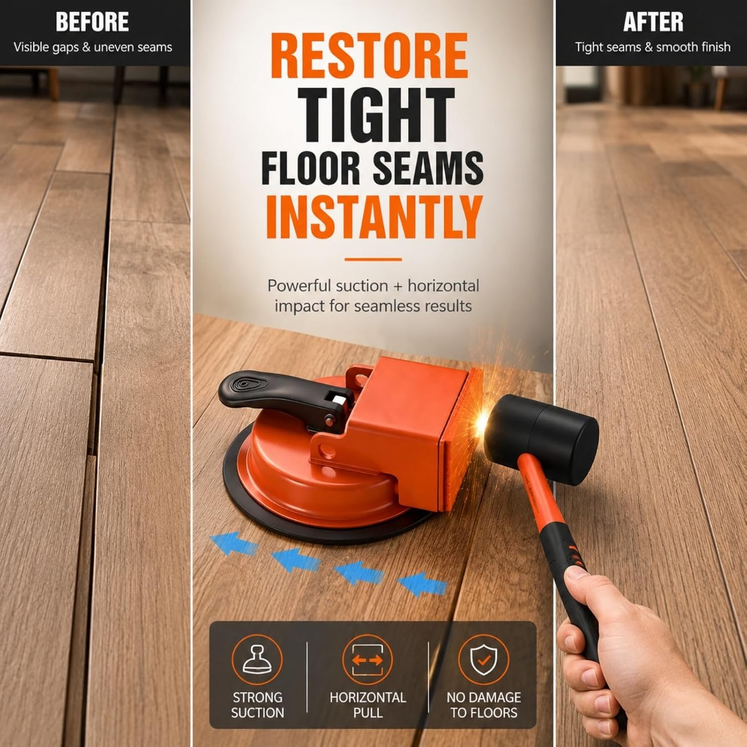 Floor Gap Fixer Tool with Suction Cup for Hardwood-Laminate and Vinyl Flooring