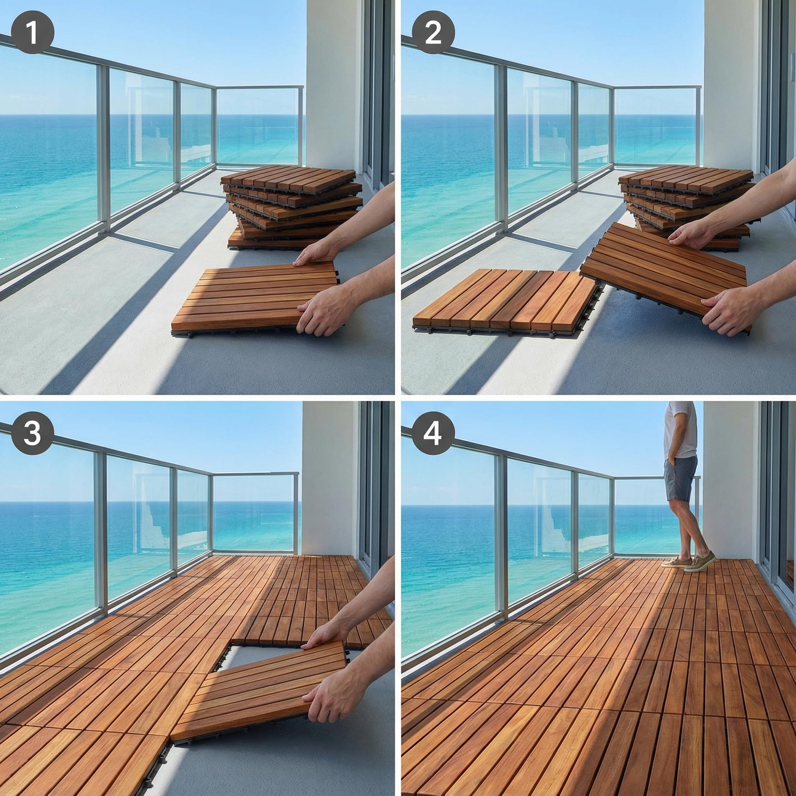 EZ-Floor Interlocking Flooring Tiles in Solid Teak Wood Oiled Finish (Set of …