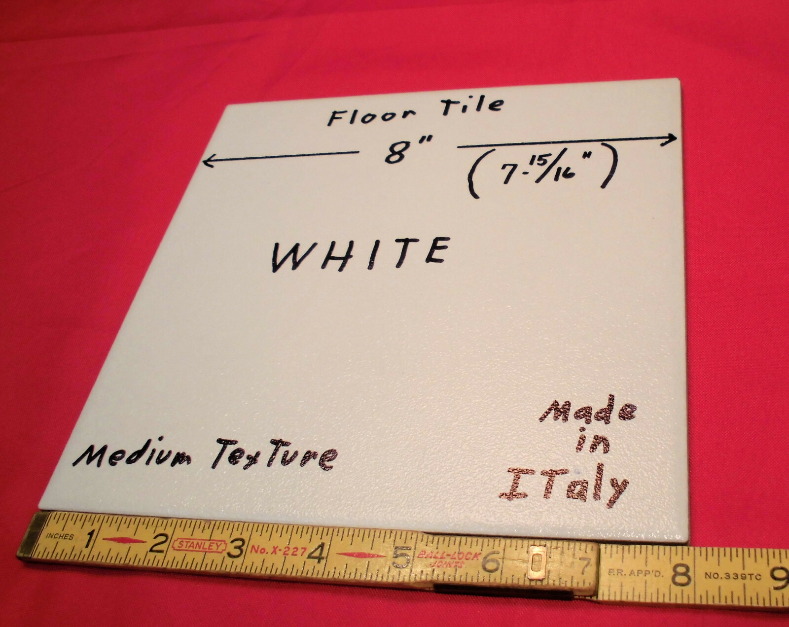 1 pc. White Ceramic Floor Tile: 8″ X 8″ Medium Textured, made in Italy, New