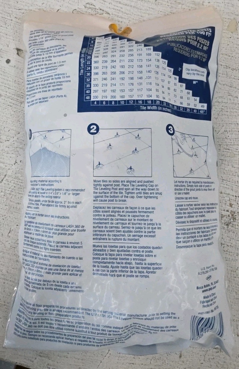 QEP LASH Tile Leveling System Project Pack, 1/16″/ 1.5mm – 100 pack.