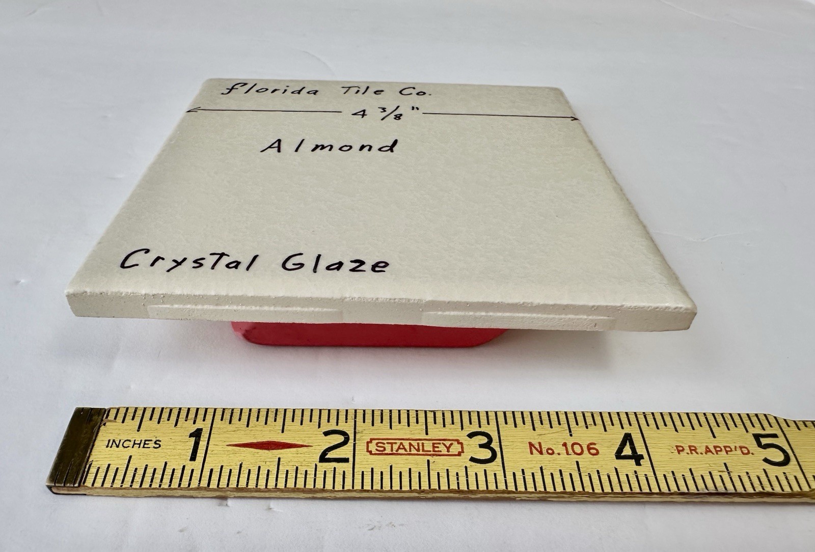 1 pc. *Almond Color* Crystal Glazed Ceramic Tile 4-3/8″ by Florida Co. New